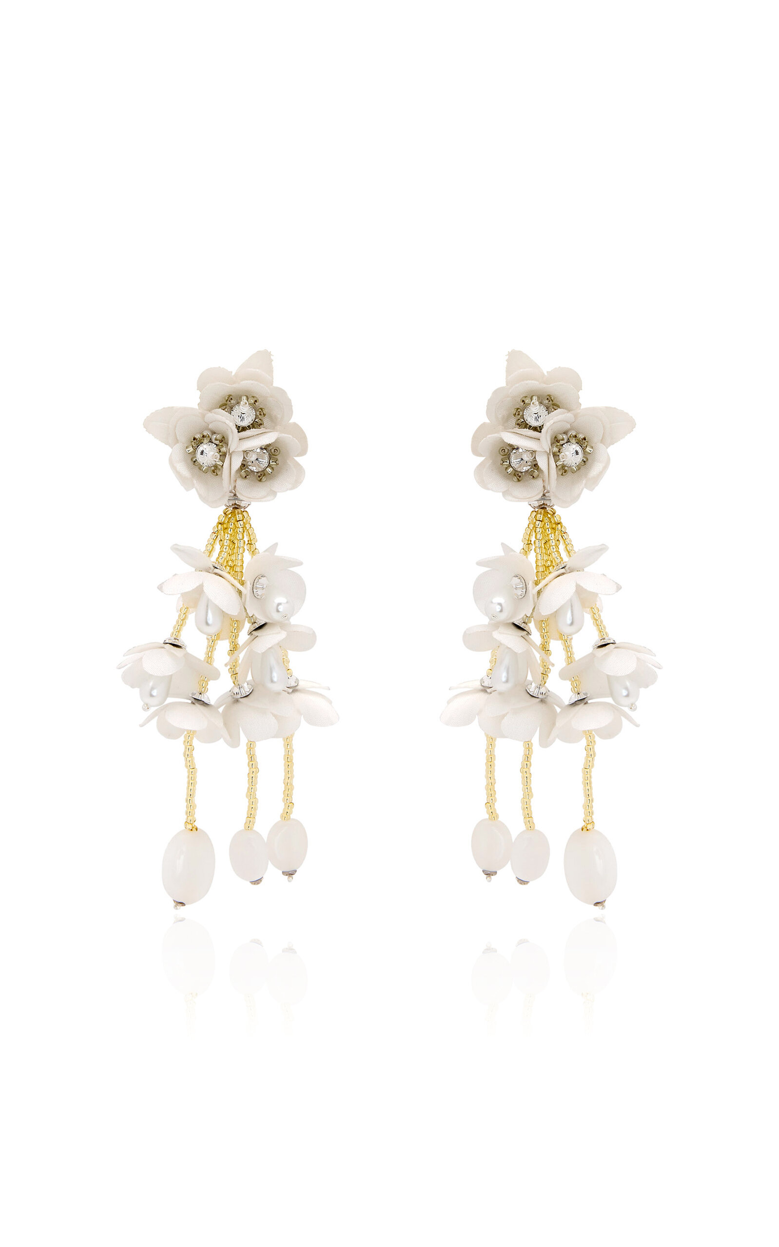 Oscar De La Renta Gradient Flower Drop Clip-on Earrings In White