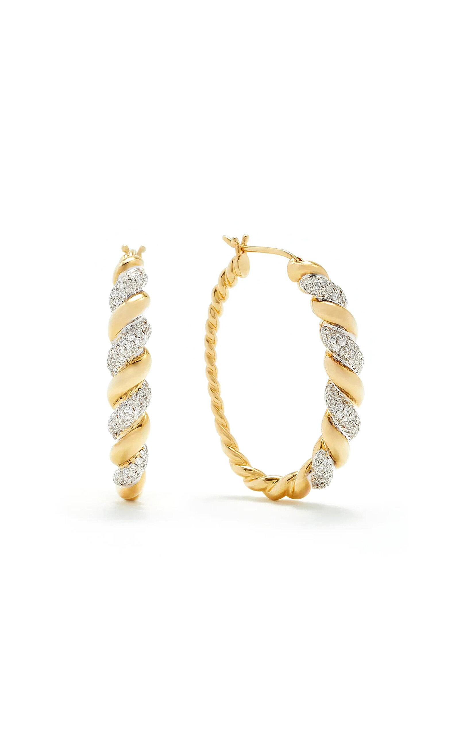 Yvonne Léon Twisted 9k Gold Diamond Maxi Hoop Earrings