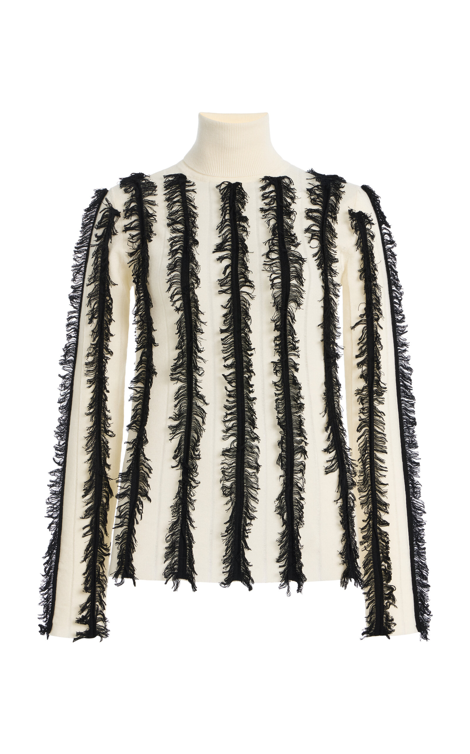 ZANKOV Nico Fringed Wool Turtleneck Sweater - Black/white - XS
