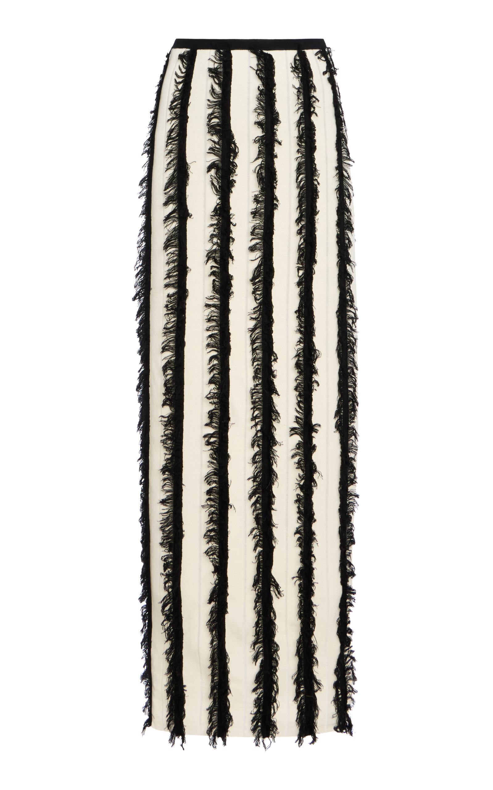 Zankov Evangeline Fringed Merino Wool Maxi Skirt In Black,white