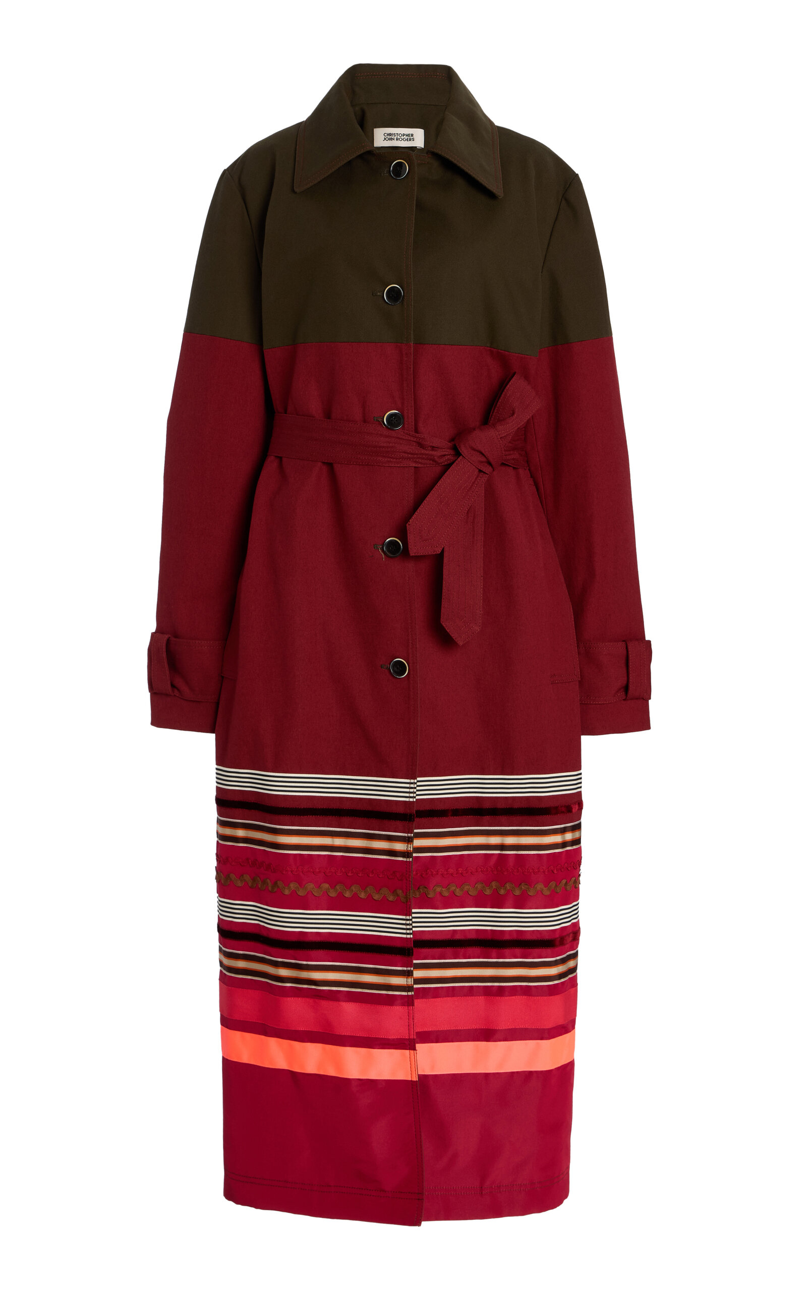 Christopher John Rogers Colorblocked Embroidered Cotton-Silk Coat