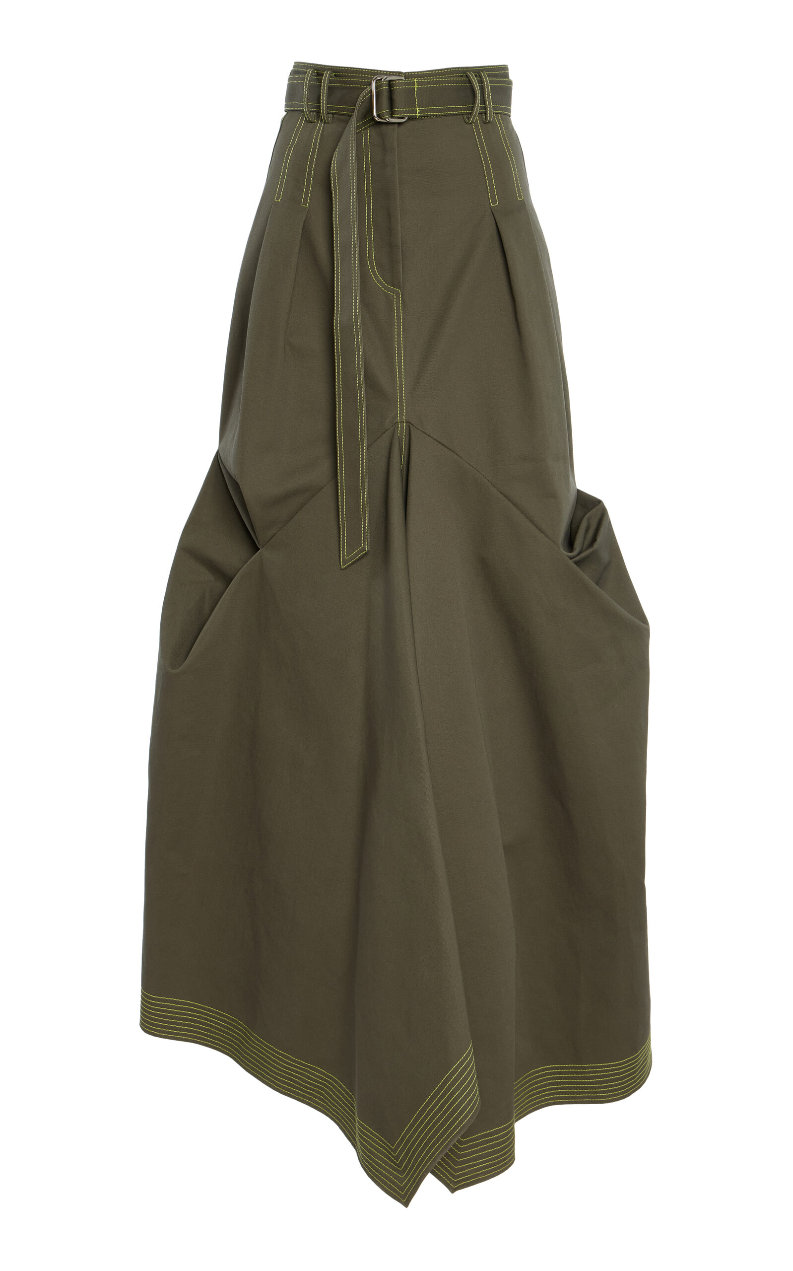 Christopher John Rogers Tucked Cotton-Blend Trumpet Maxi Skirt