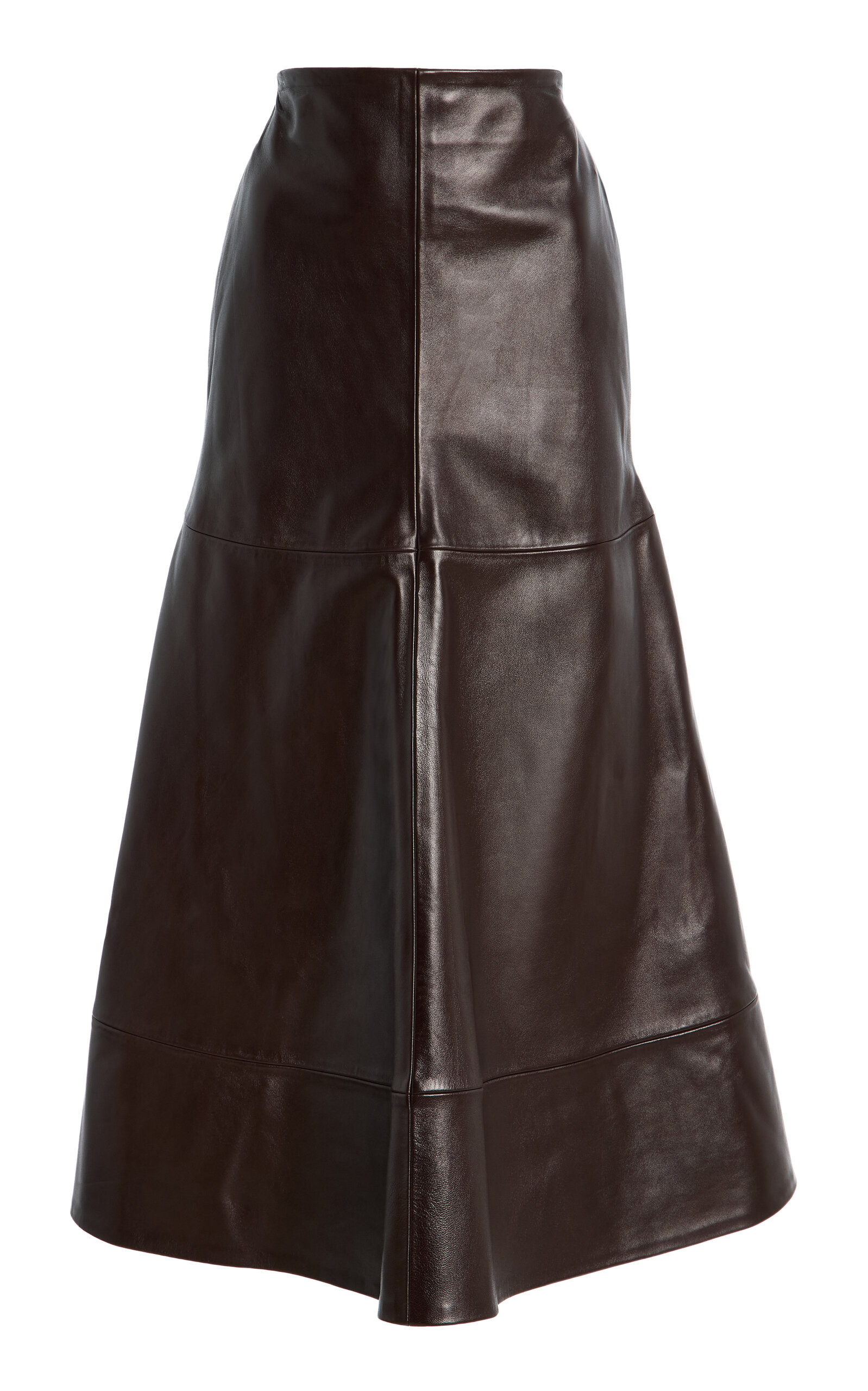 Brandon Maxwell The Preston Flared Leather Midi Skirt