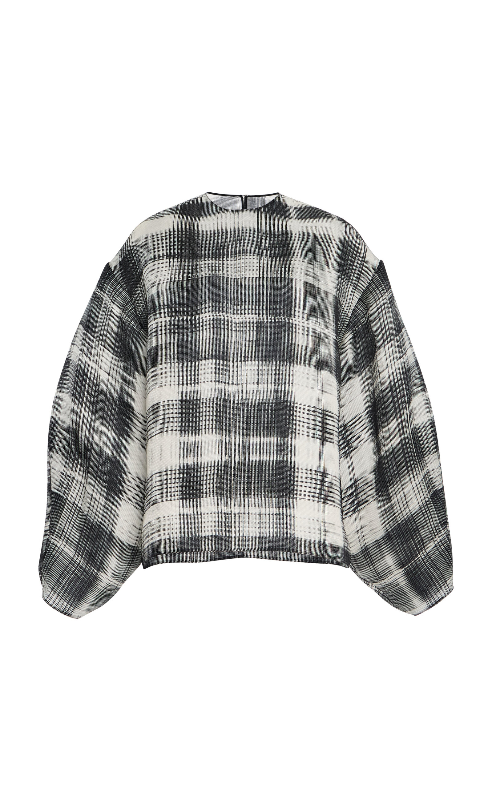 Brandon Maxwell The Briggs Balloon-sleeve Silk Blouse In Plaid