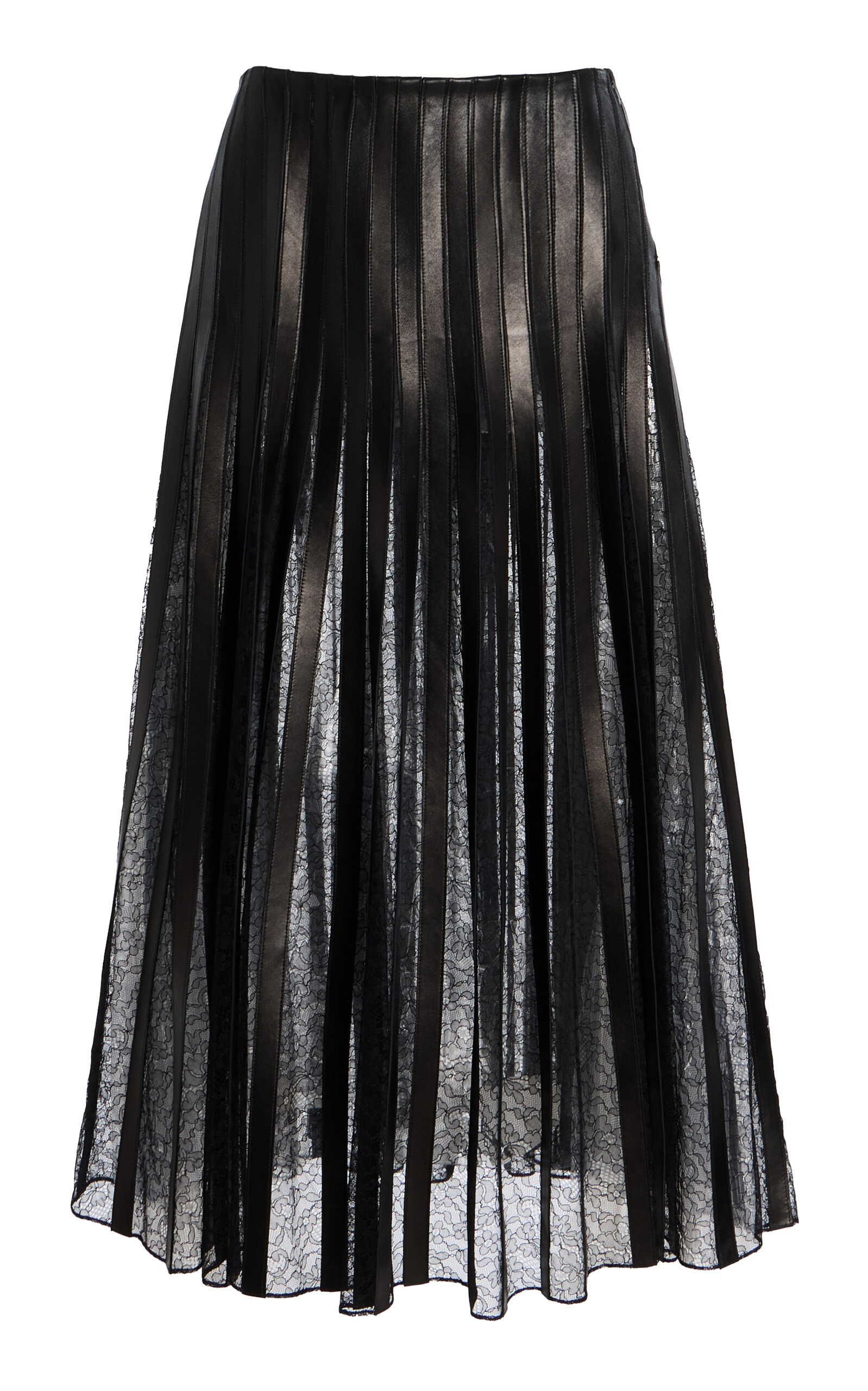 Brandon Maxwell The Alix Strip-detailed Leather Midi Skirt In Black