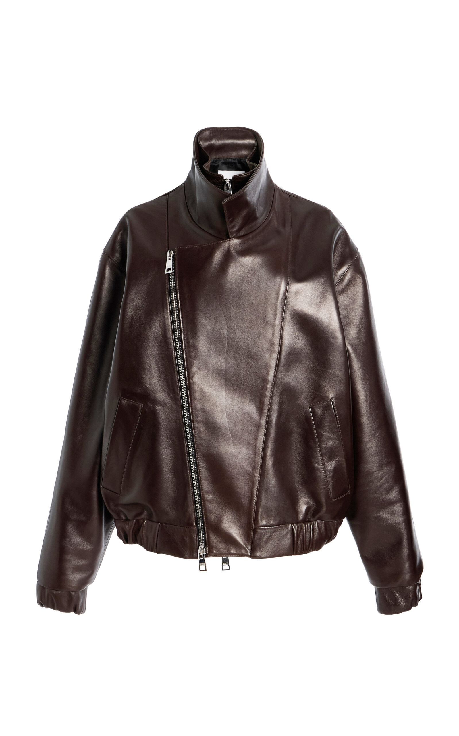 Brandon Maxwell The Emmett Double-zip Leather Motorcycle Jacket In Brown