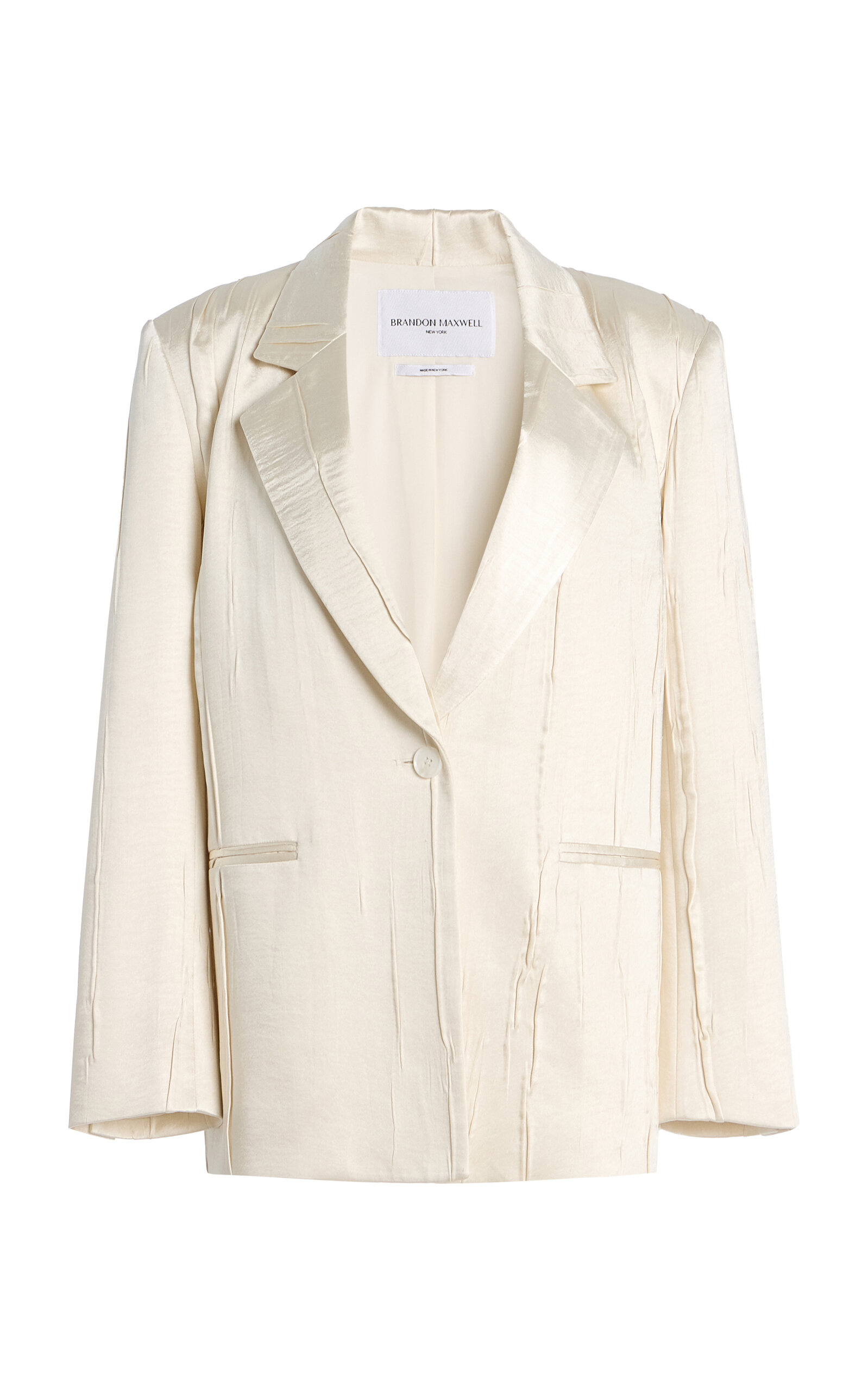 Brandon Maxwell The Nell Single-breasted Crushed-satin Blazer In Ivory