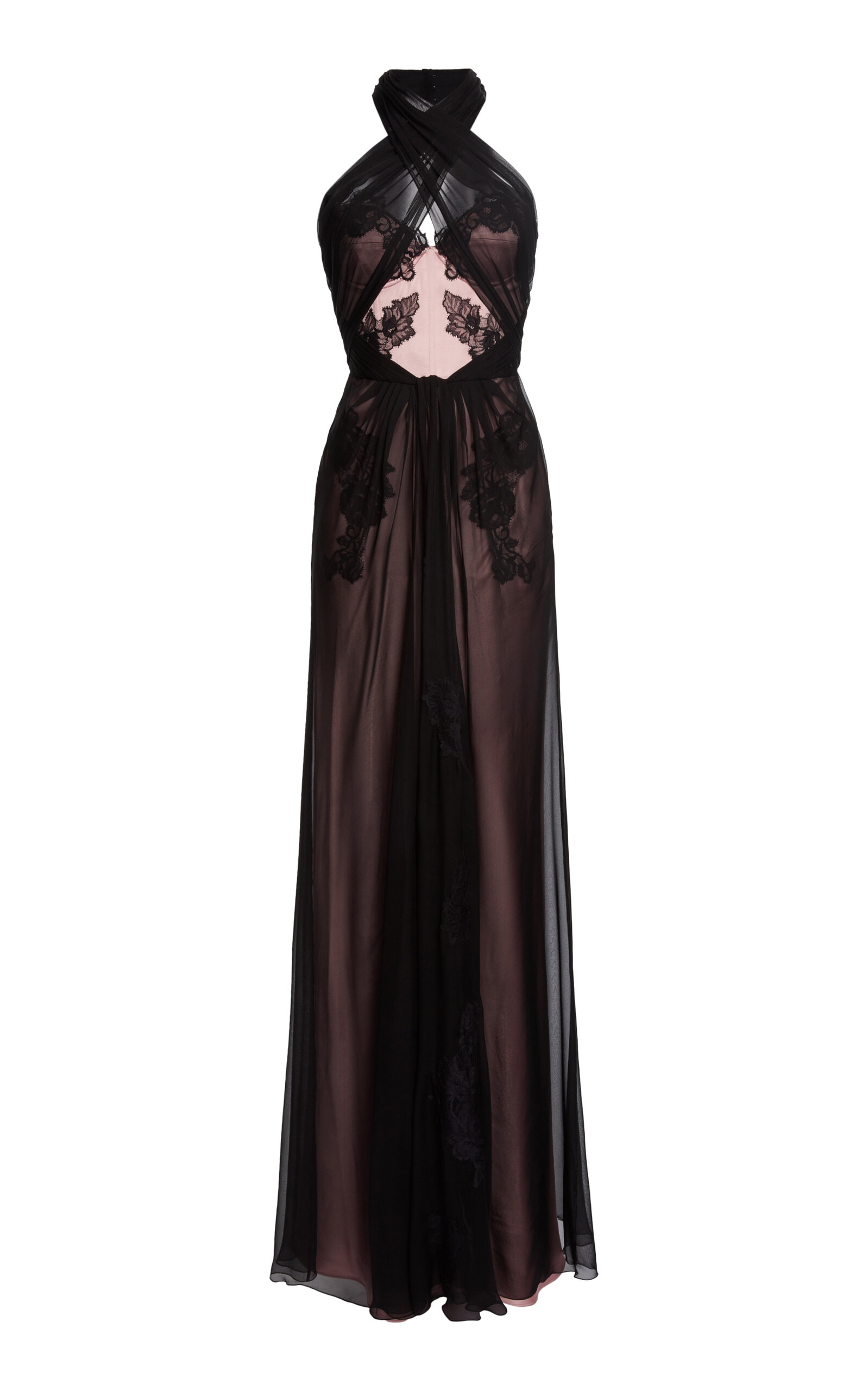 Zuhair Murad Lace-Trimmed Satin-Chiffon Maxi Dress - Multi
