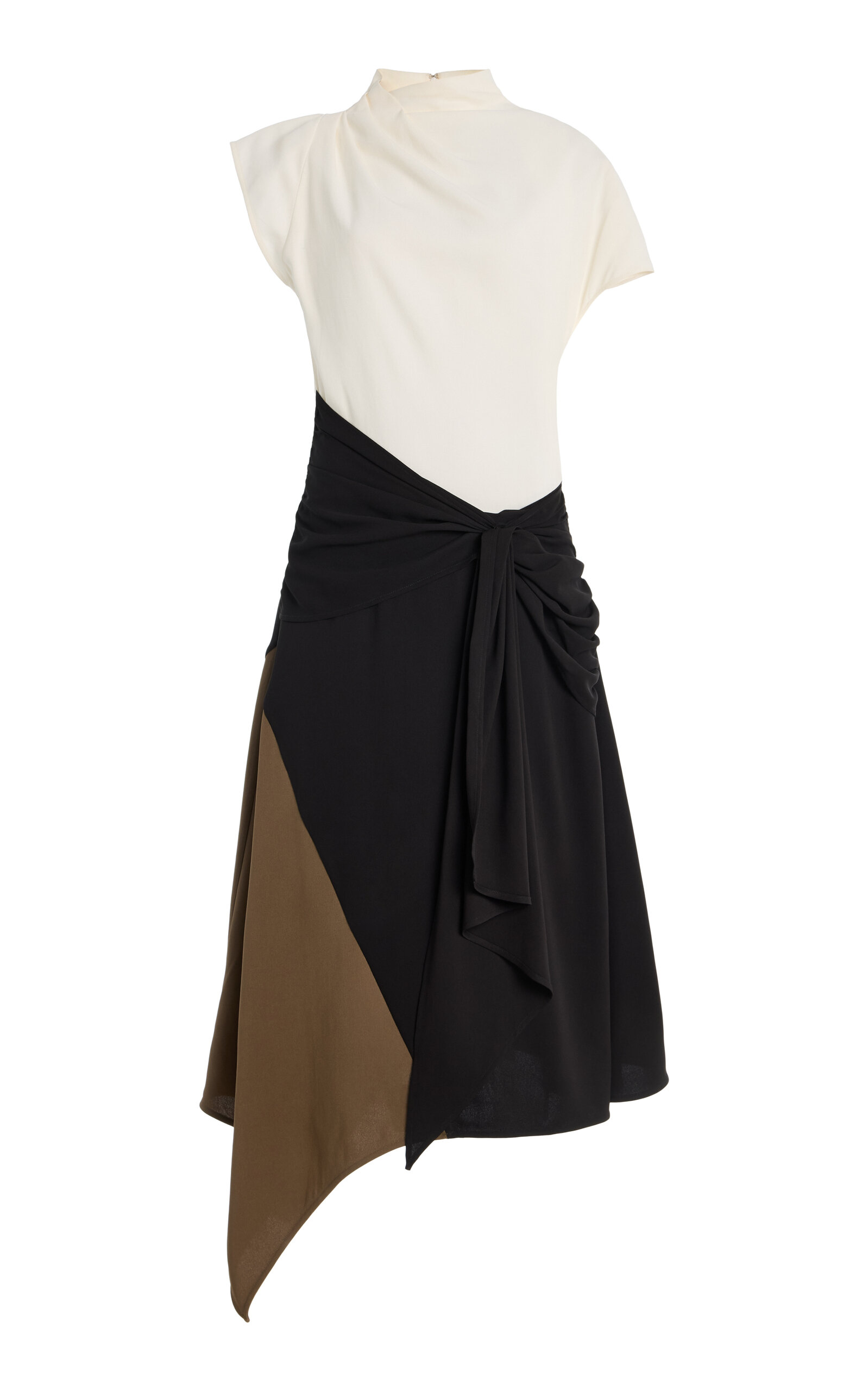 STAUD Davina Colorblock Draped Crepe Midi Dress