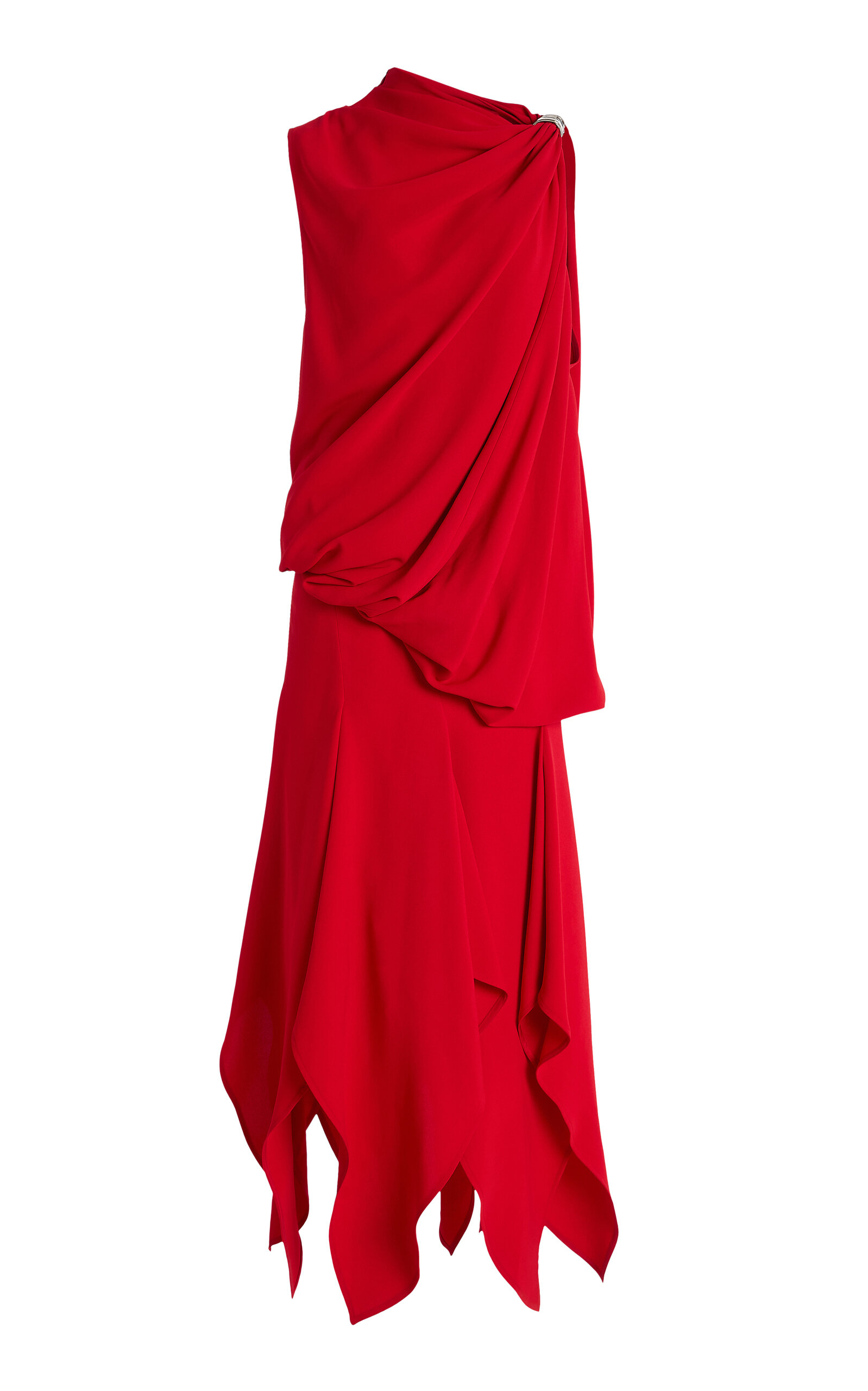 Proenza Schouler Denise Draped Crepe Midi Dress In Red