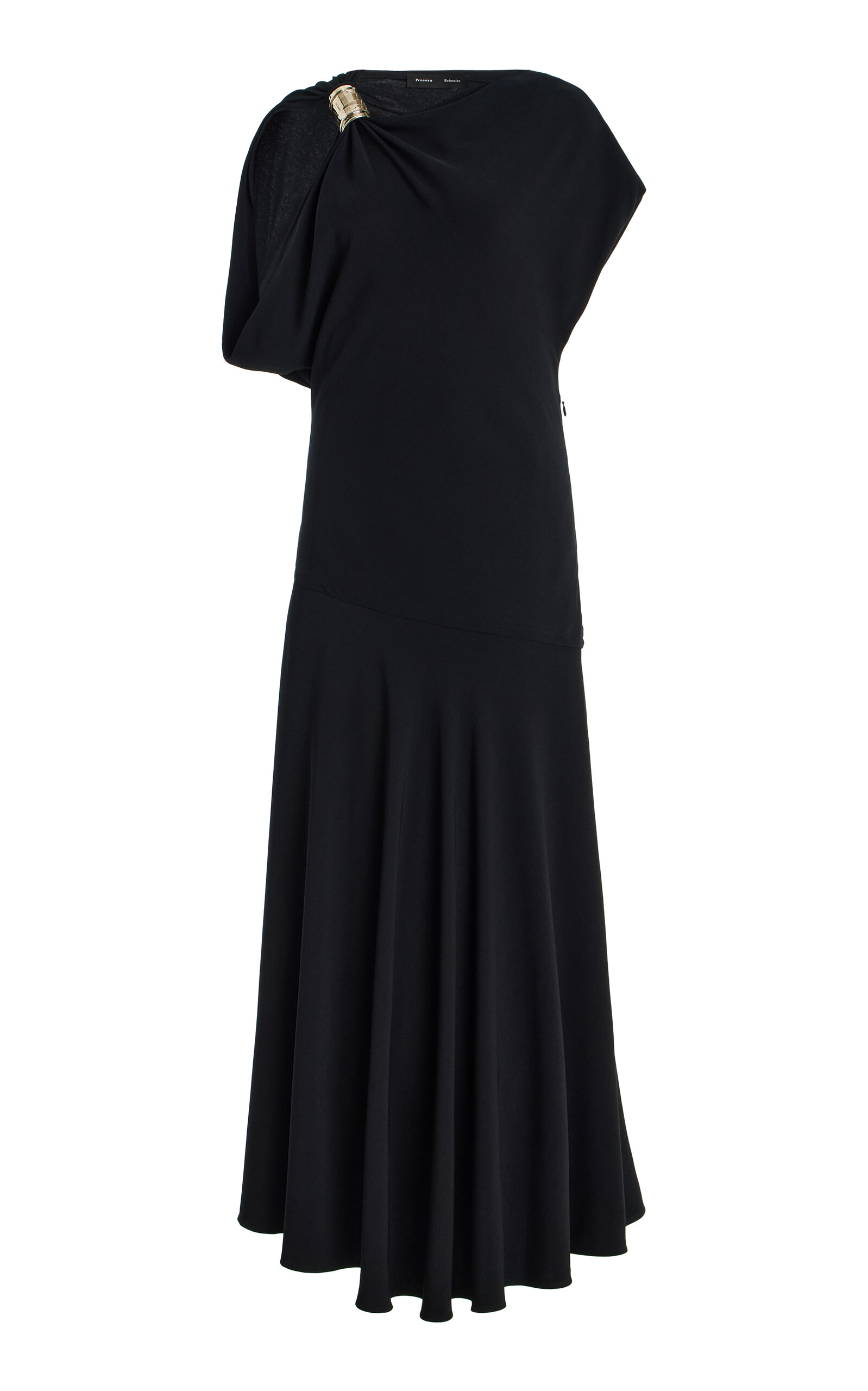 Proenza Schouler Rue Asymmetric Crepe Midi Dress In Black