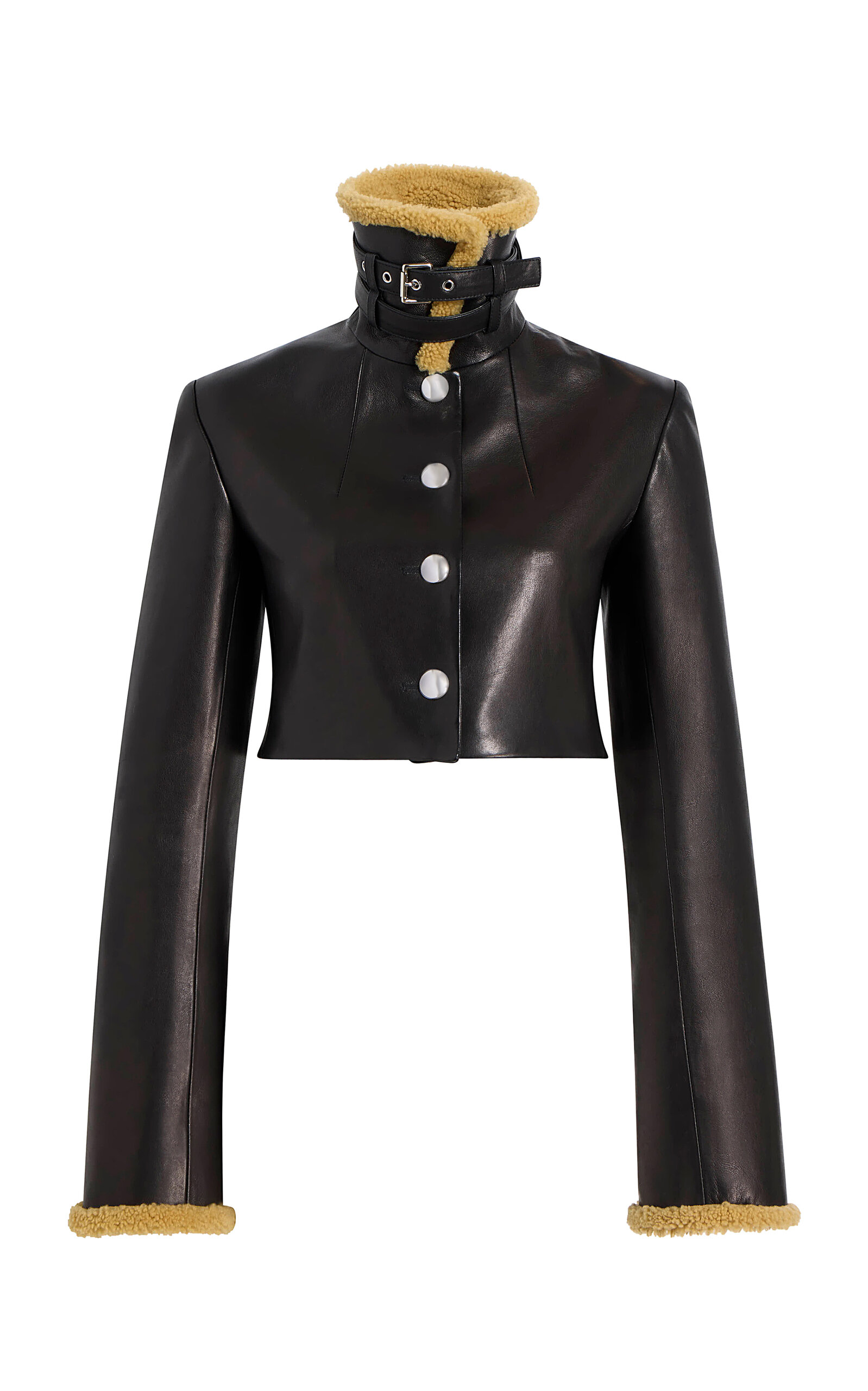 Khaite Jodie Cropped Shearling-trimmed Leather Jacket In Black