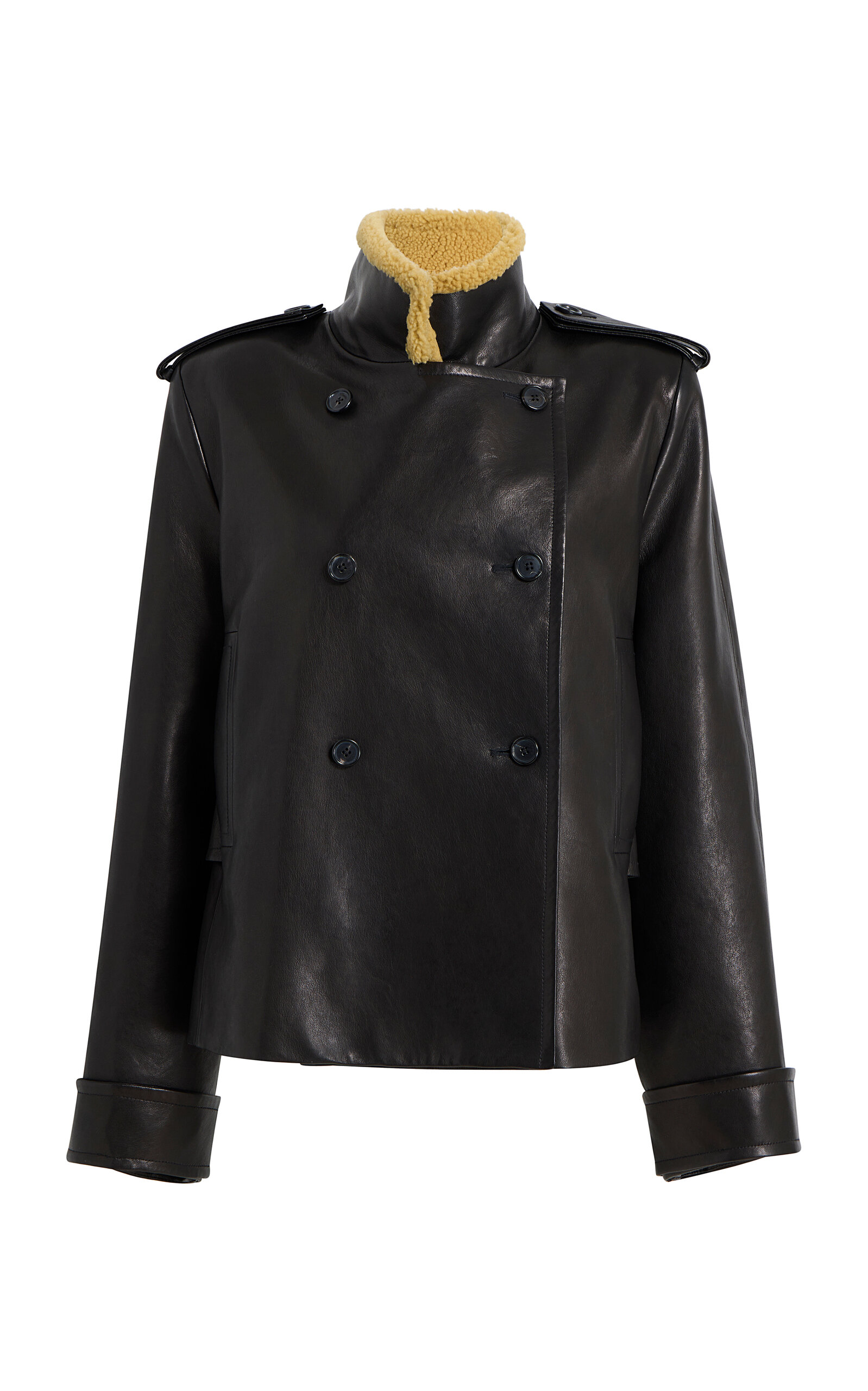 Khaite Dean Shearling-collar Leather Jacket In Black