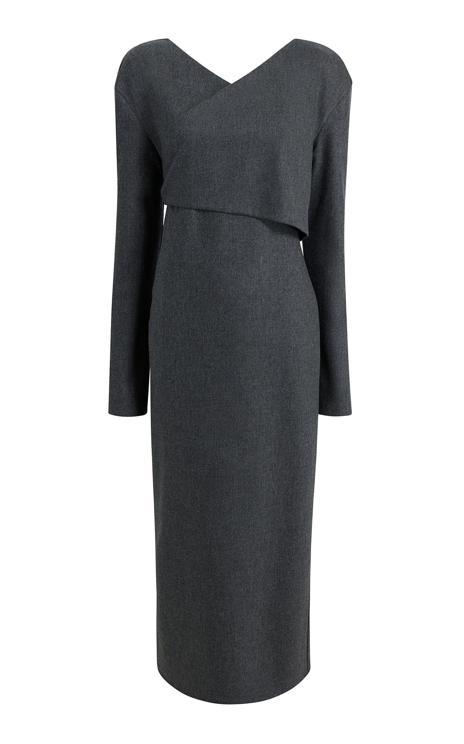 Khaite Aubrey Wrap-front Wool Midi Dress In Grey