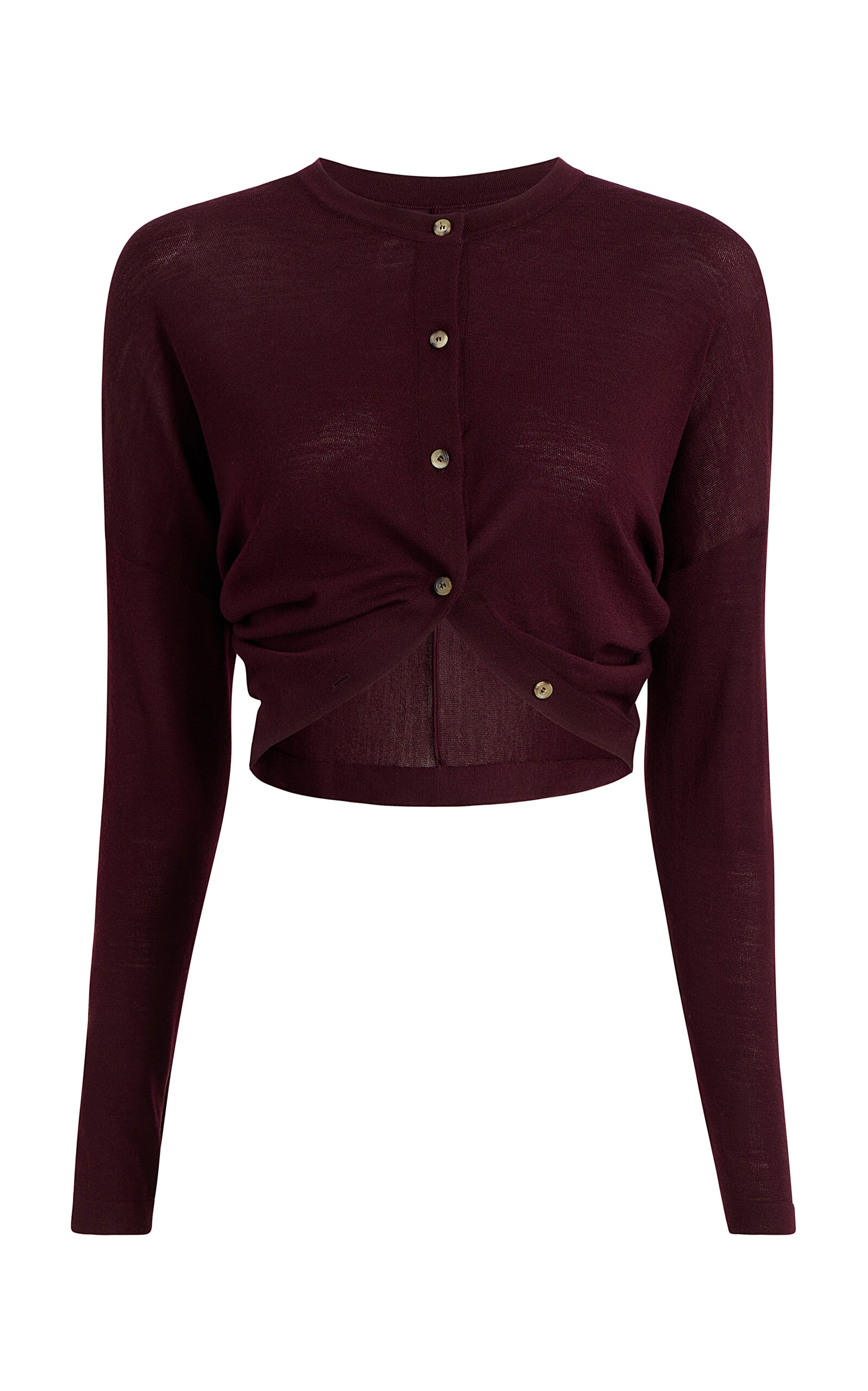 Khaite Finn Cropped Merino-wool Cardigan In Burgundy