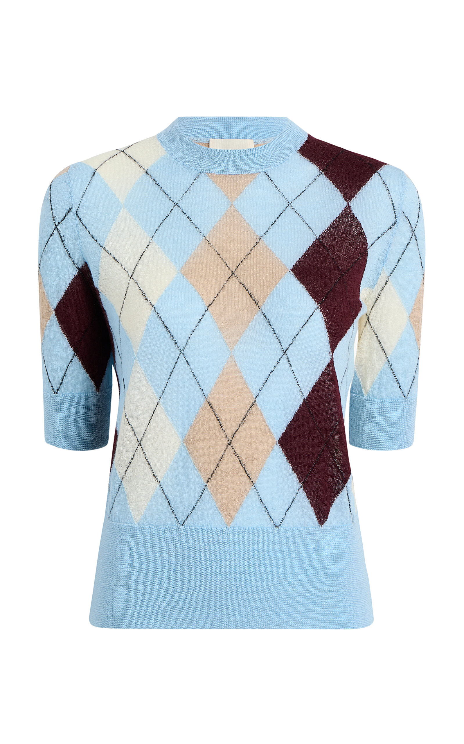 Khaite Anders Argyle Cashmere-blend Top In Light Blue