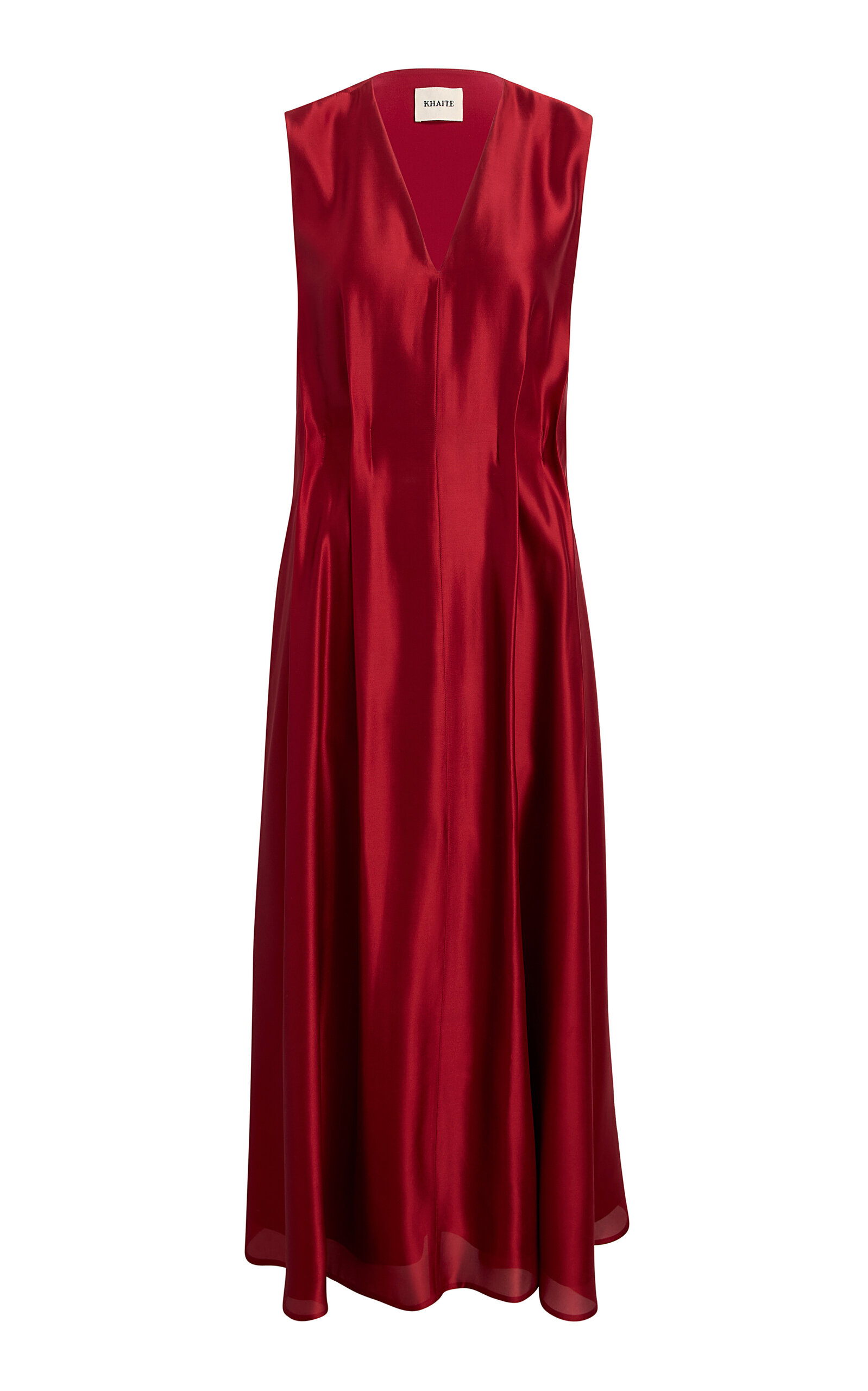 Khaite Syd V-neck Sleeveless Satin Maxi Dress In Red