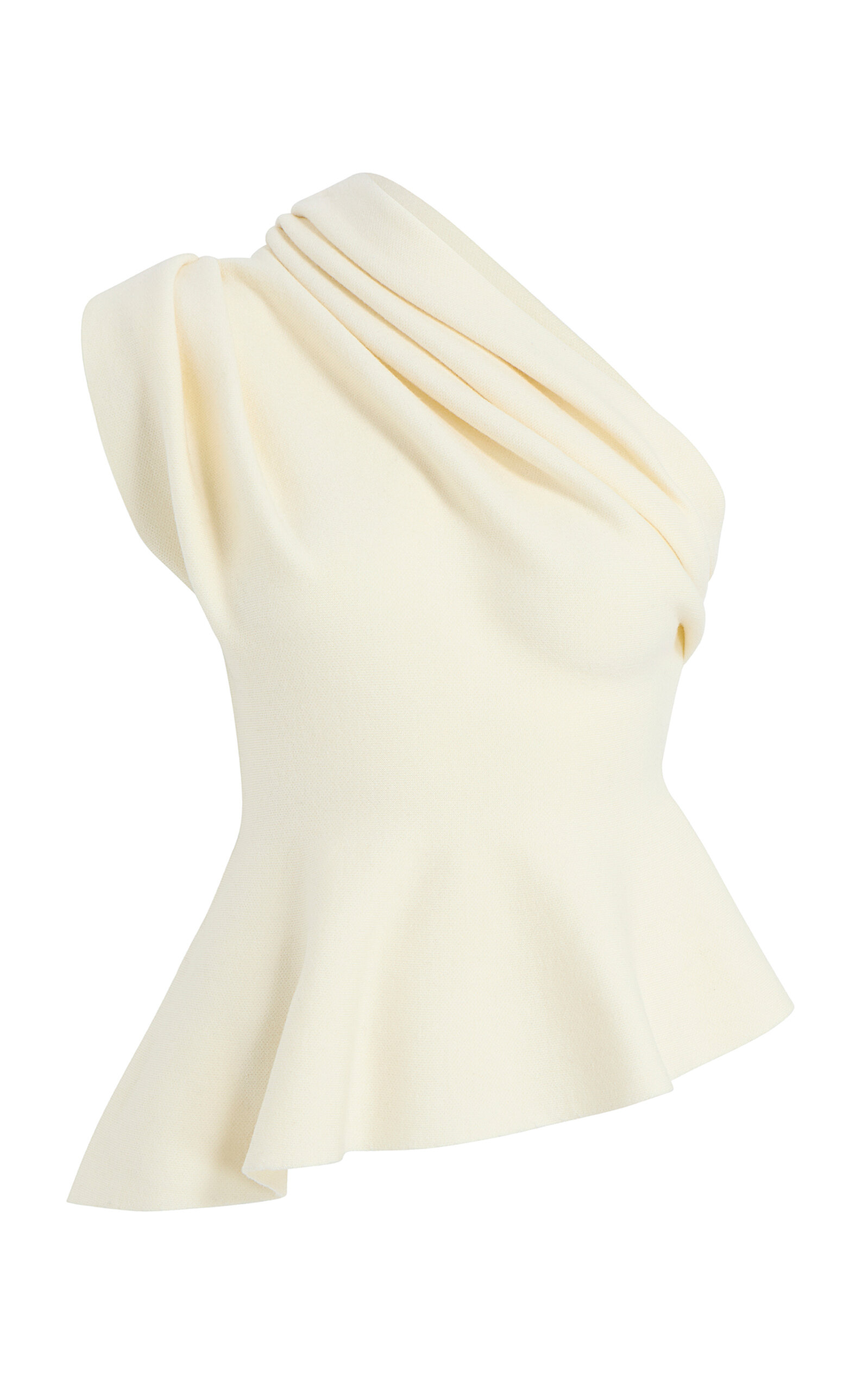 Khaite Aimee Draped One-shoulder Peplum Top In Ivory