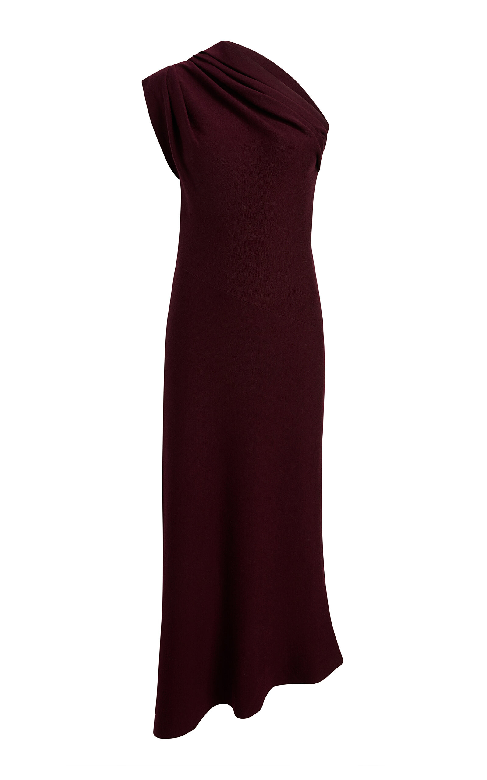 Khaite Coast Asymmetric Merino-wool Midi Dress In Burgundy