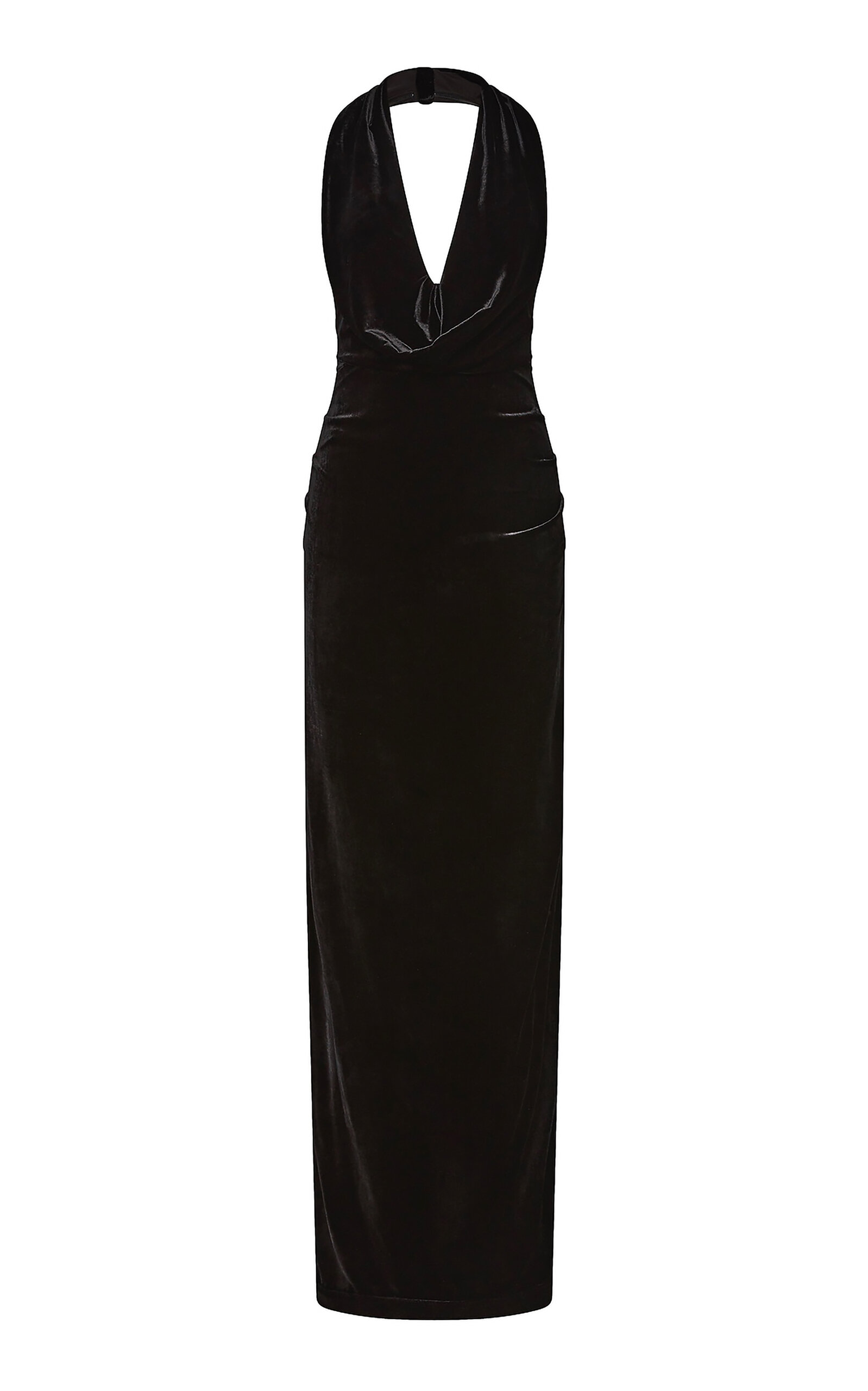 Rachel Gilbert Martin Plunging Stretch-velvet Gown In Black