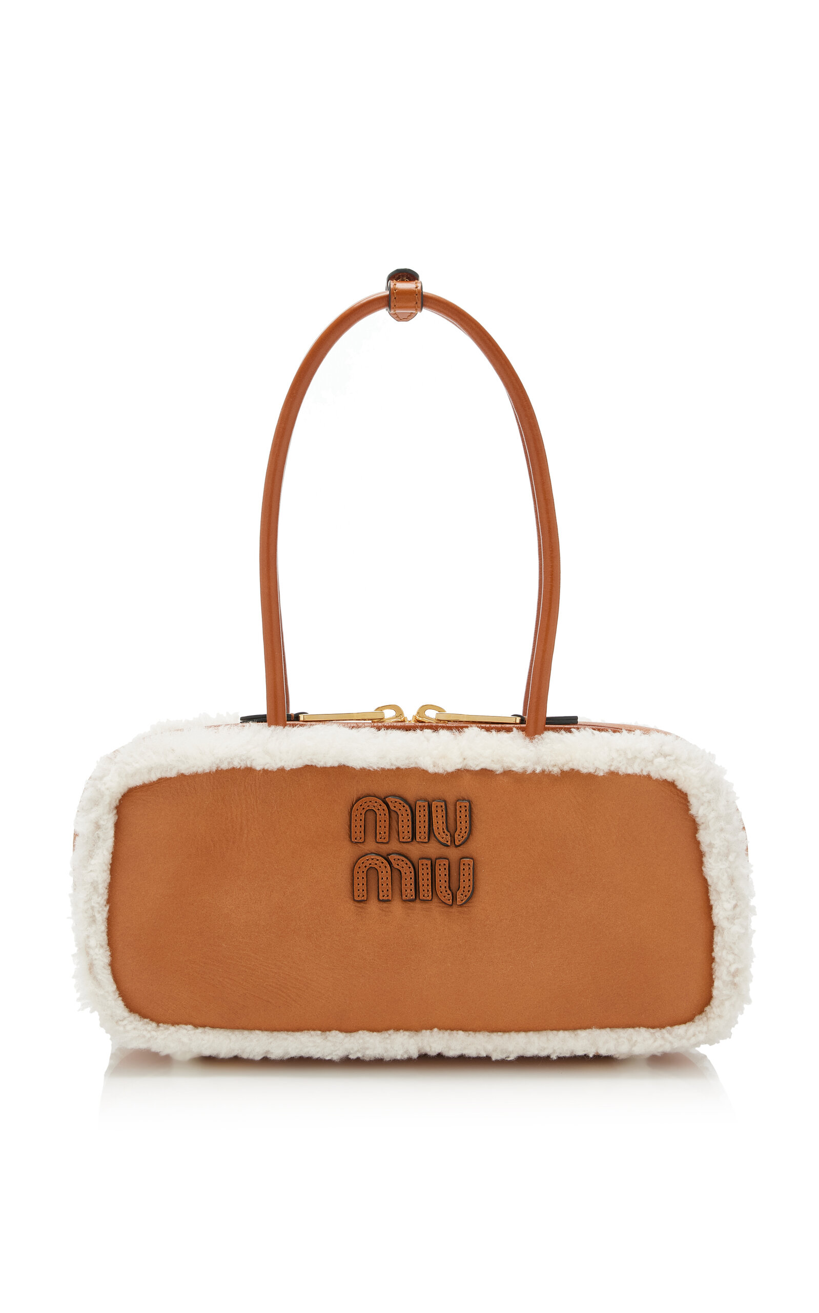 Miu Miu Arcadie Shearling-Trimmed Nubuck Bag