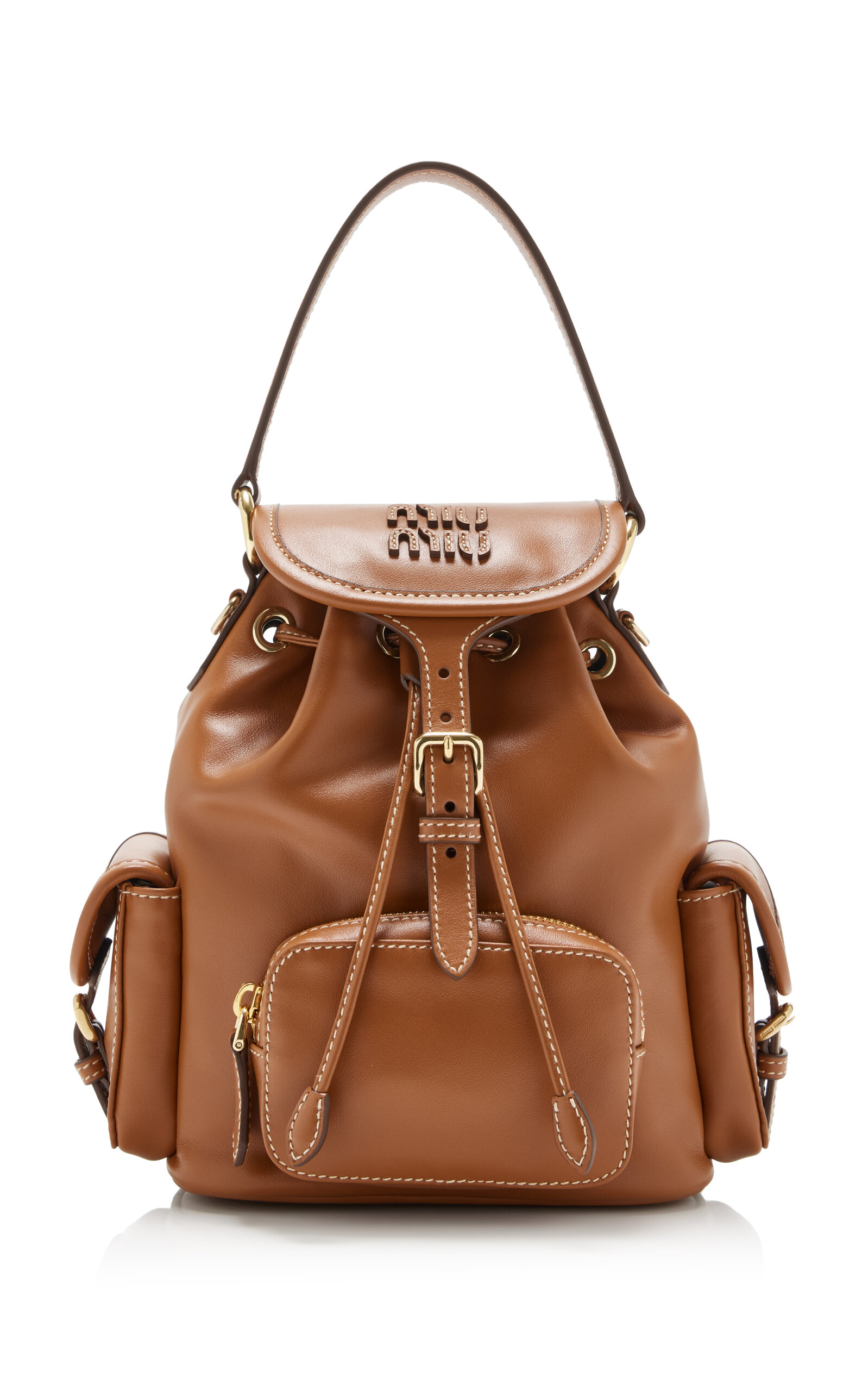 Miu Miu Leather Backpack - Brown - OS