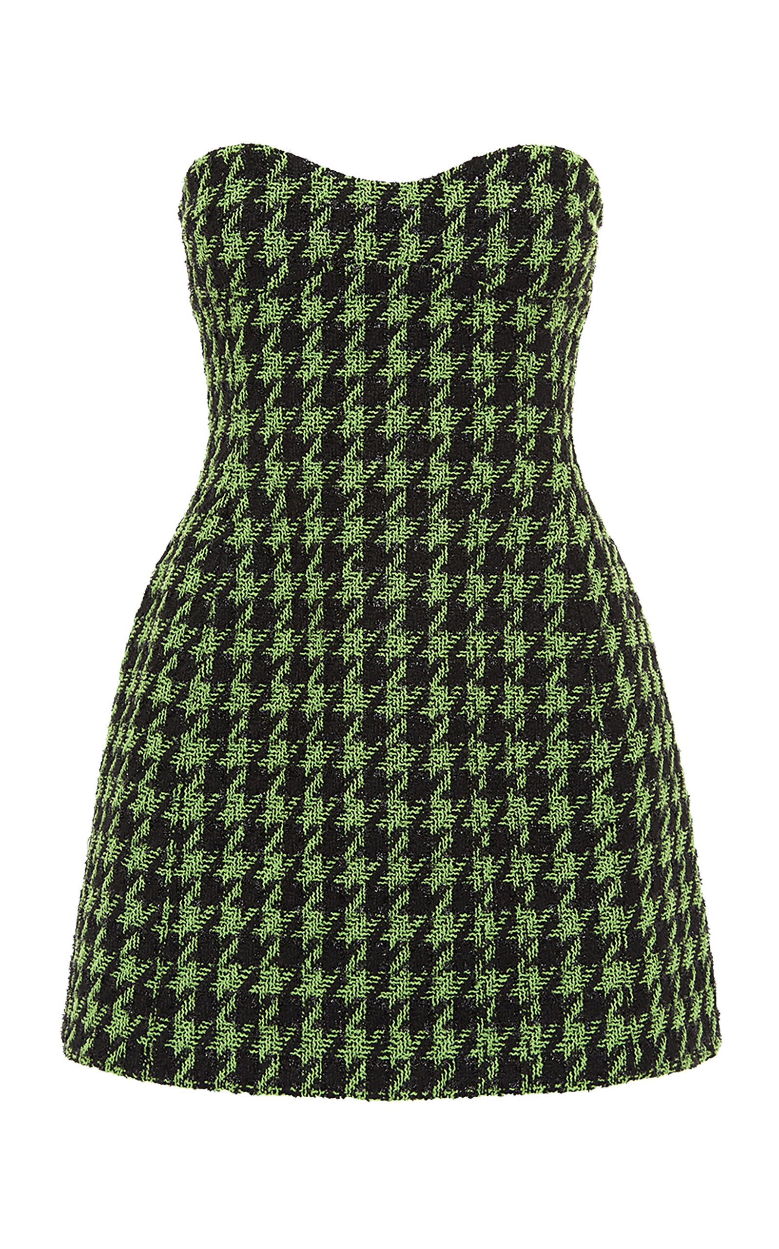 Leo Lin Rayna Houndsooth Tweed Mini Dress In Green