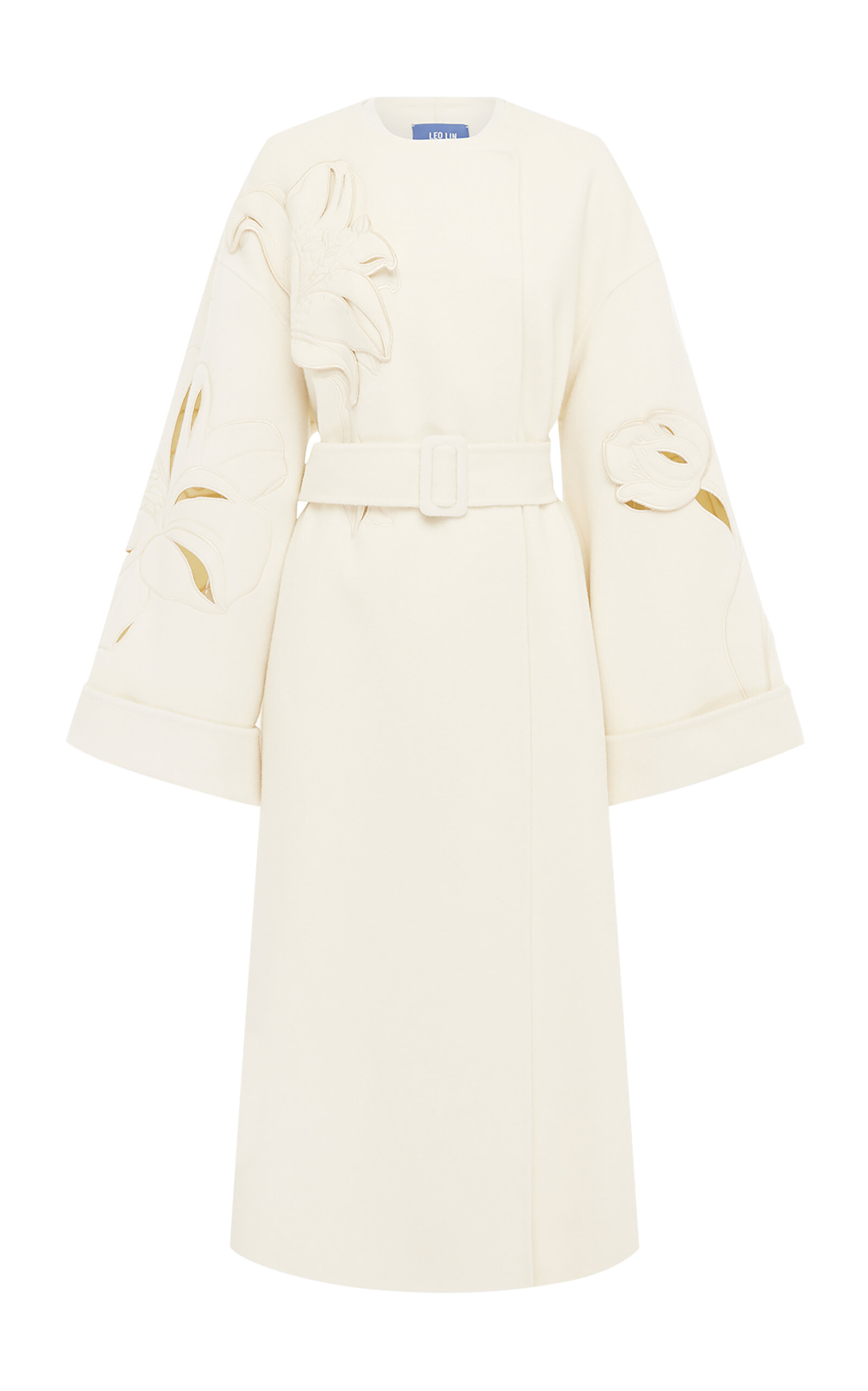 Leo Lin Celestine Appliquéd Wool-blend Coat In White