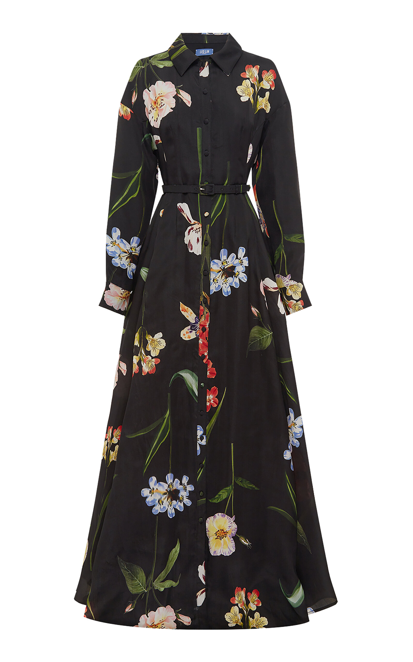 Leo Lin Josephine Printed Silk Gown In Black