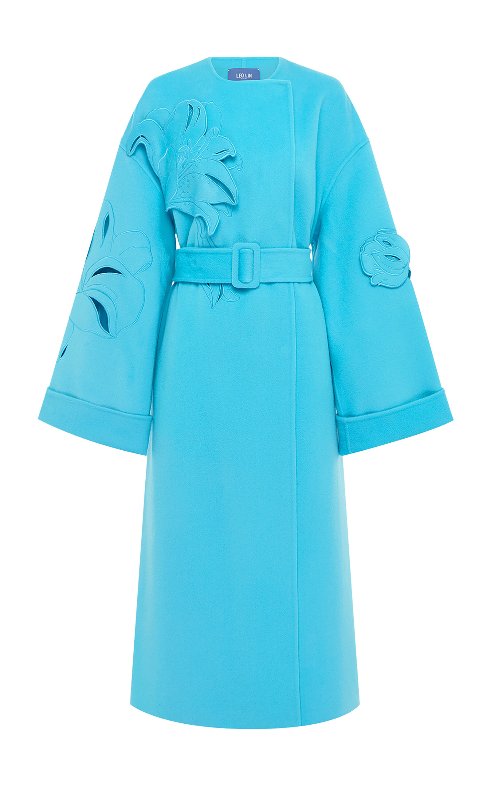 Leo Lin Celestine Appliquéd Wool Coat In Blue