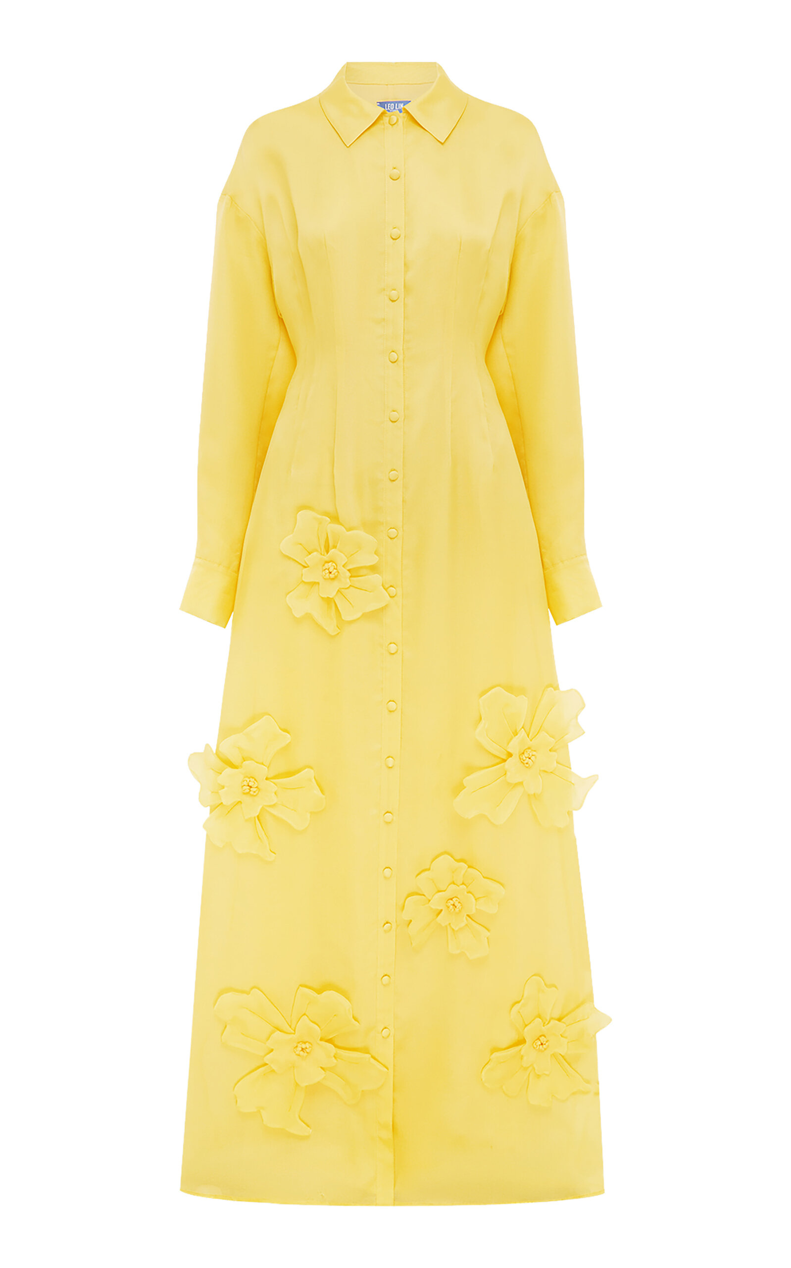 Leo Lin Jeanette Flower- Appliquéd Silk Maxi Dress