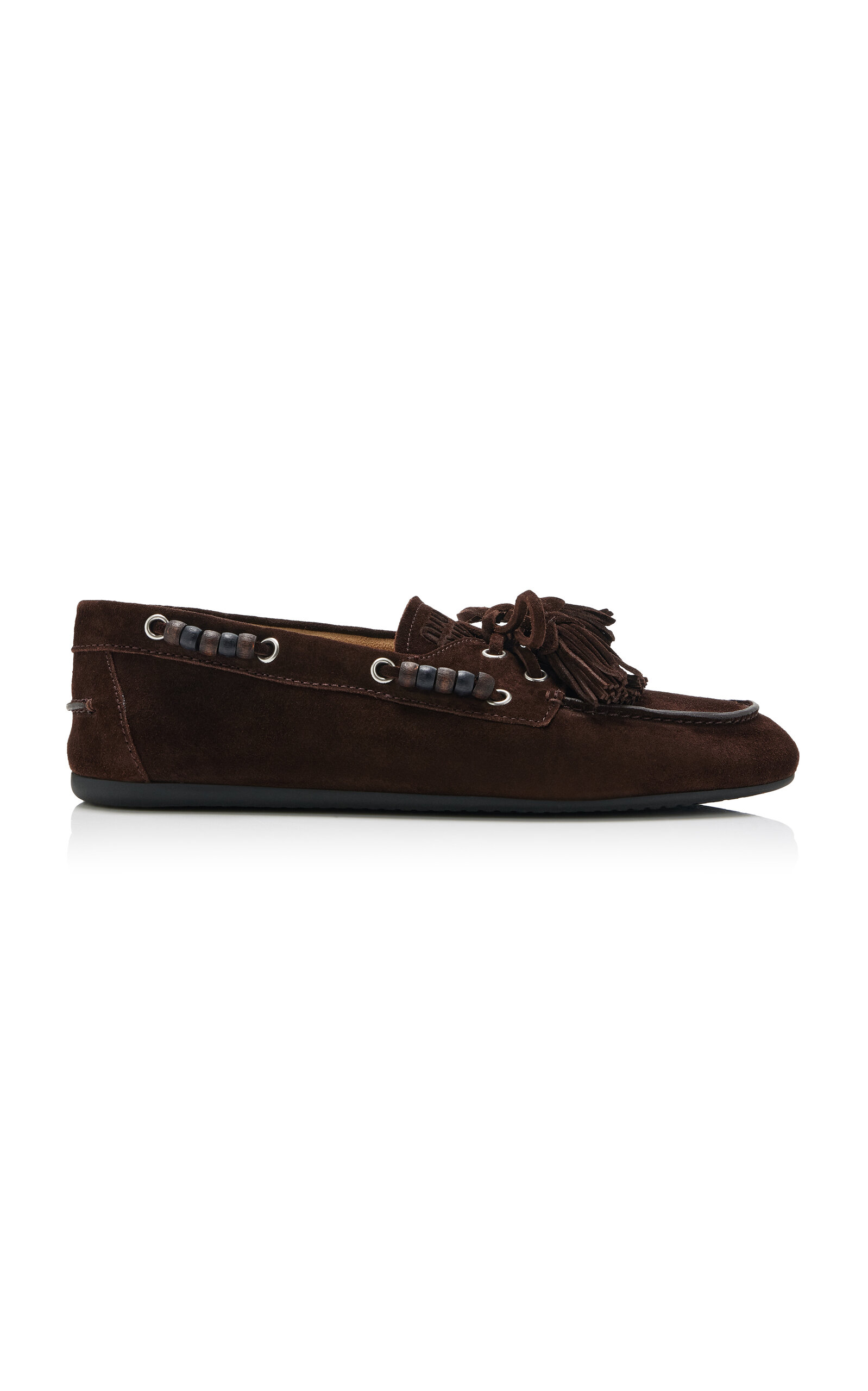 Miu Miu Tasseled Suede Loafers In Brown