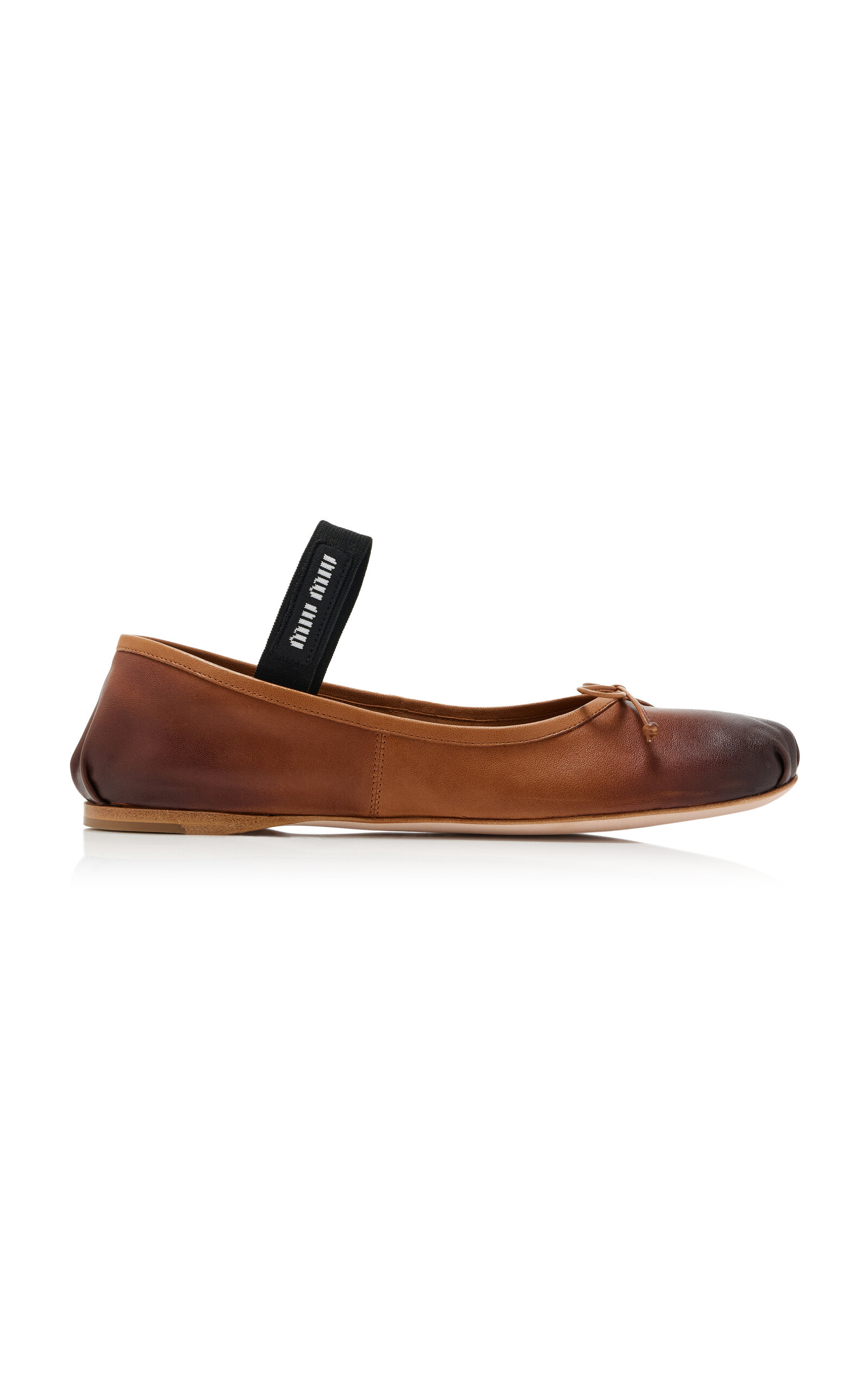Miu Miu Elasticated Leather Ballerina In Brown