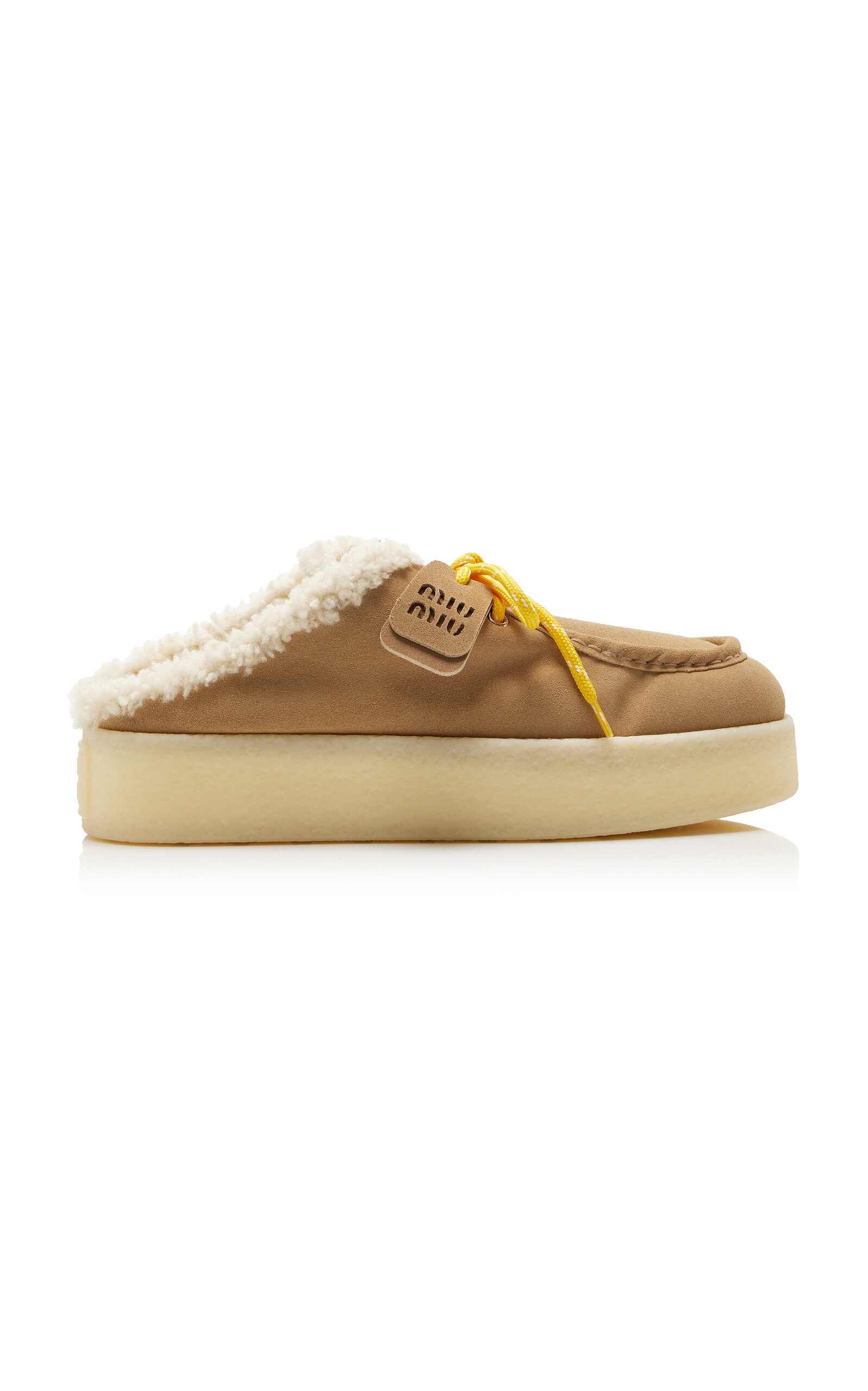 Miu Miu Sabot Shearling-Lined Suede Mules
