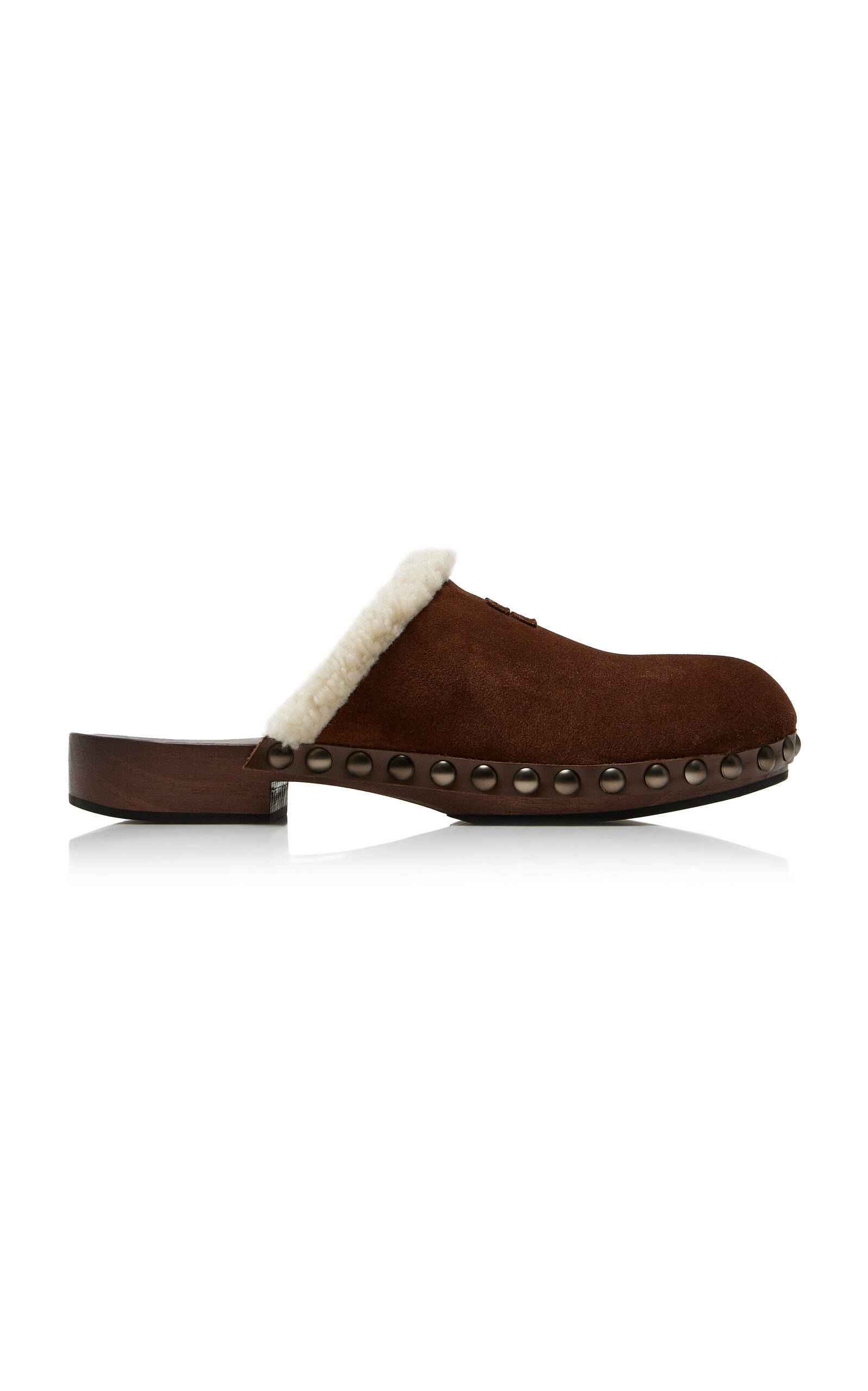 Miu Miu Suede Shearling-lined Clogs In Brown