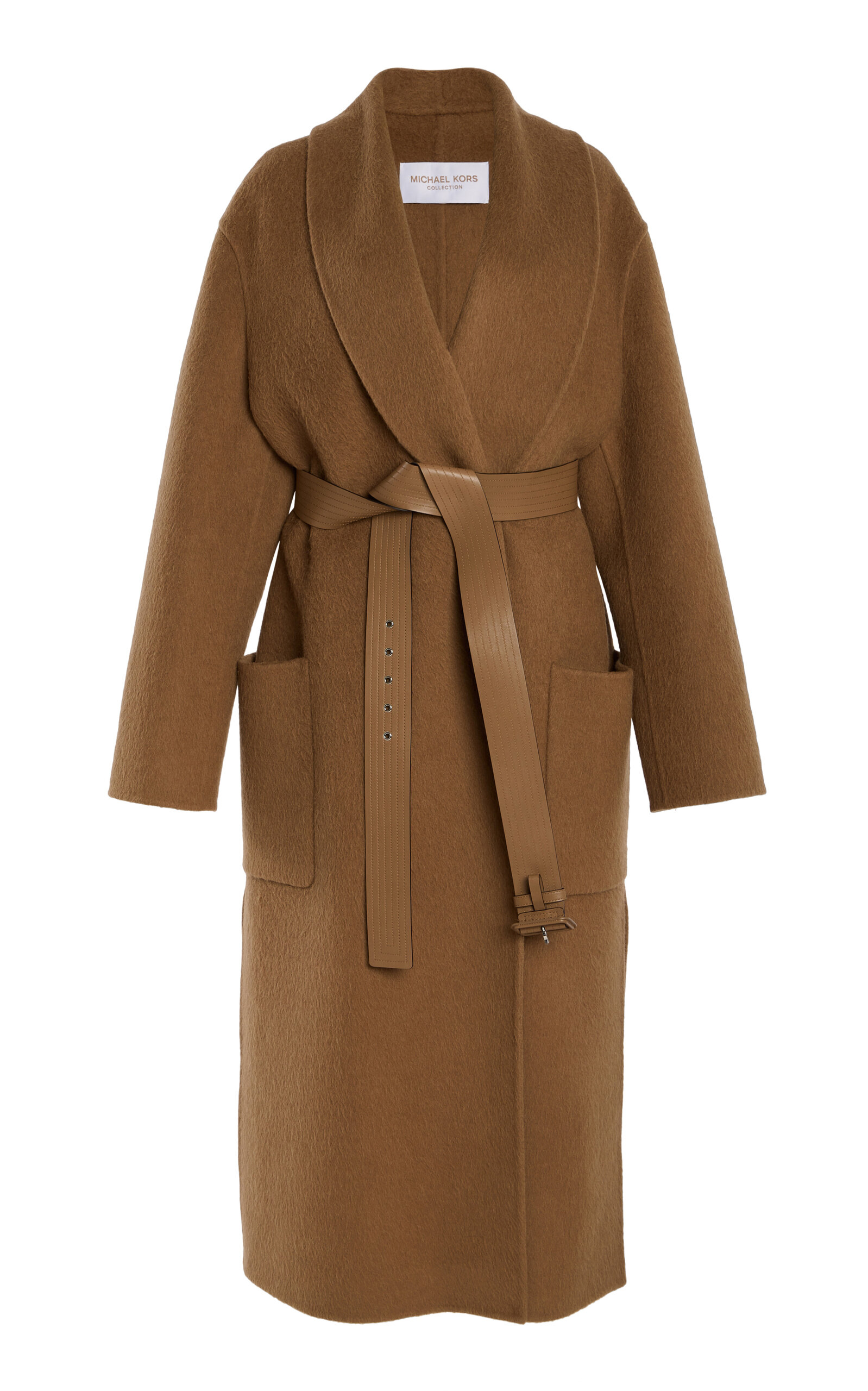 Michael Kors Oversized Brushed Alpaca Wrap Coat In Tan