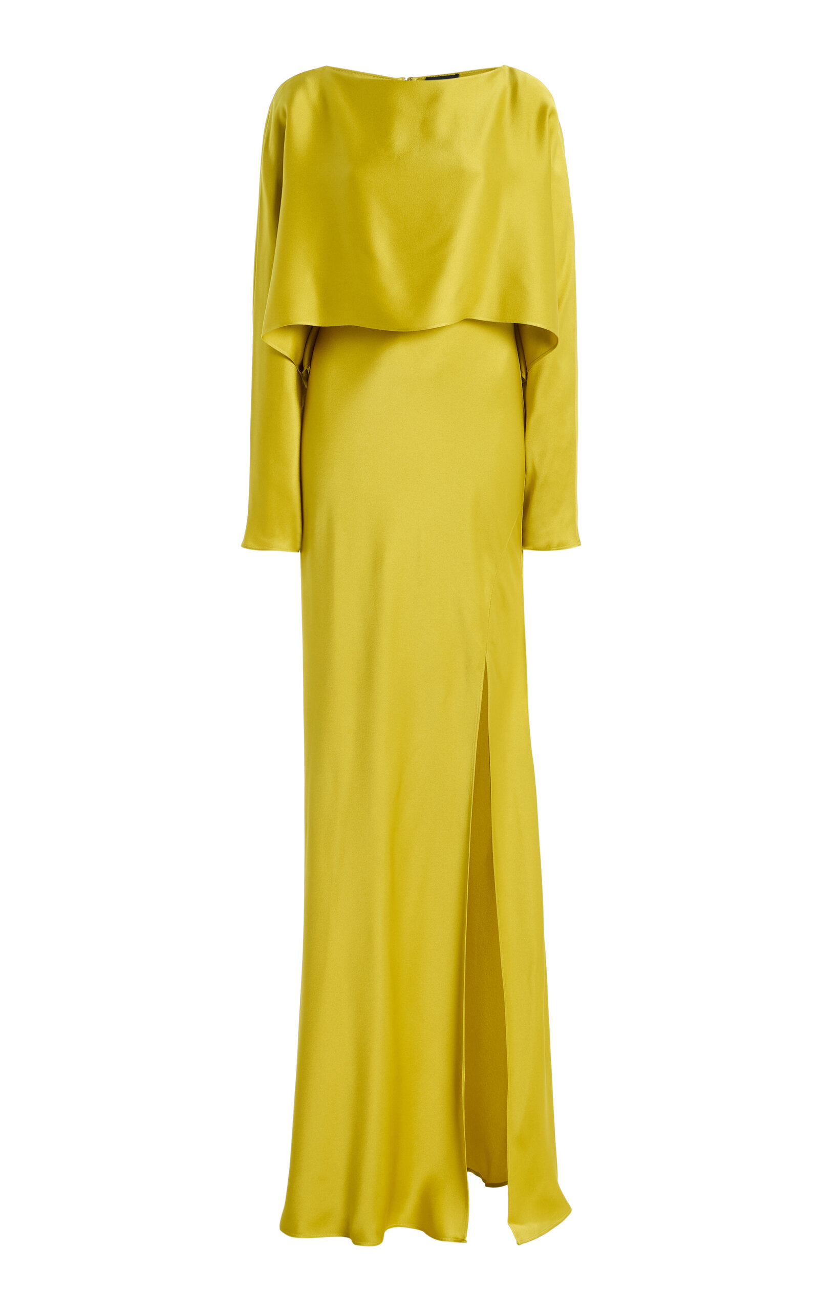 Lapointe Layered Satin Gape Gown In Yellow