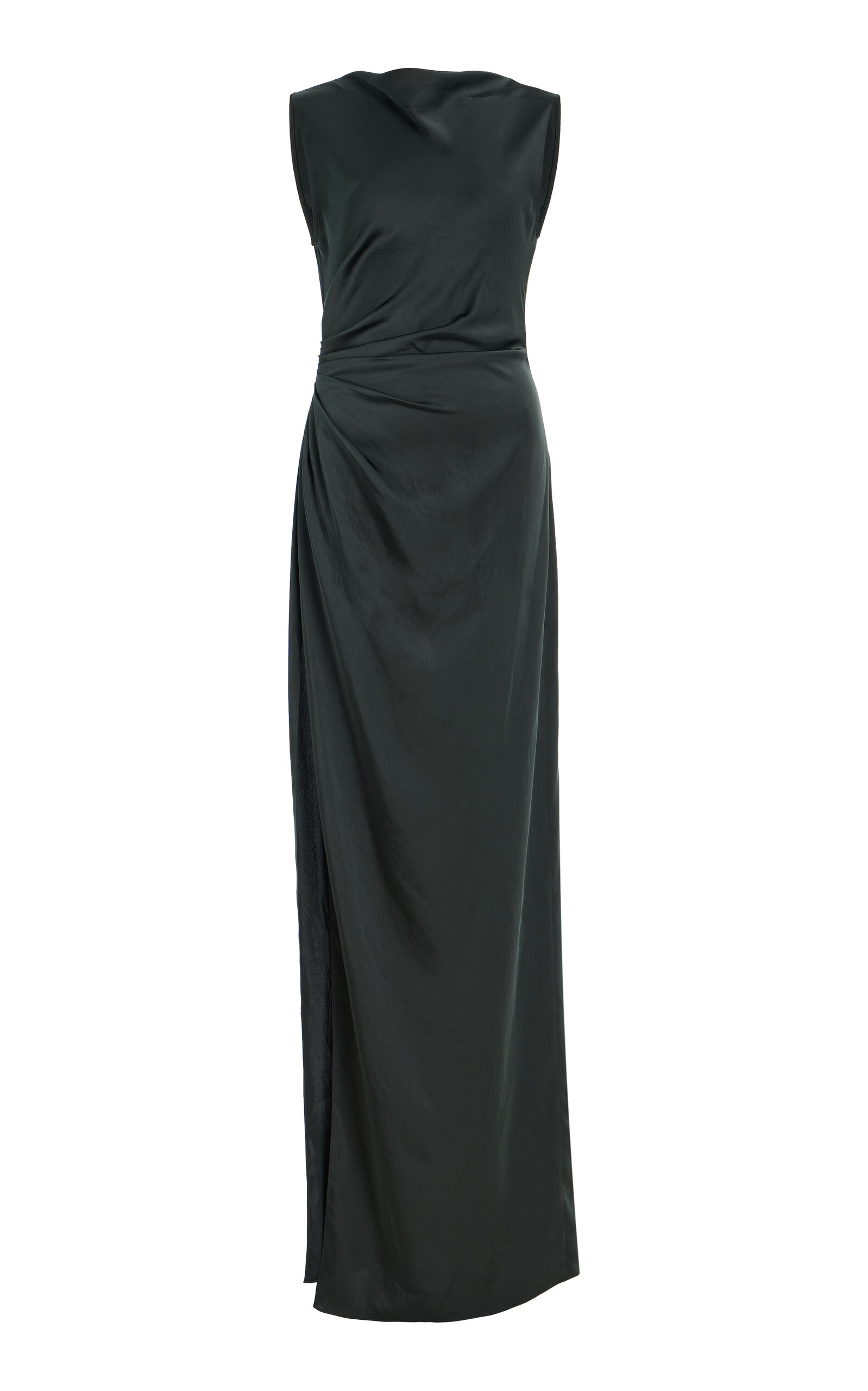 Lapointe Ruched Satin Gown In Black