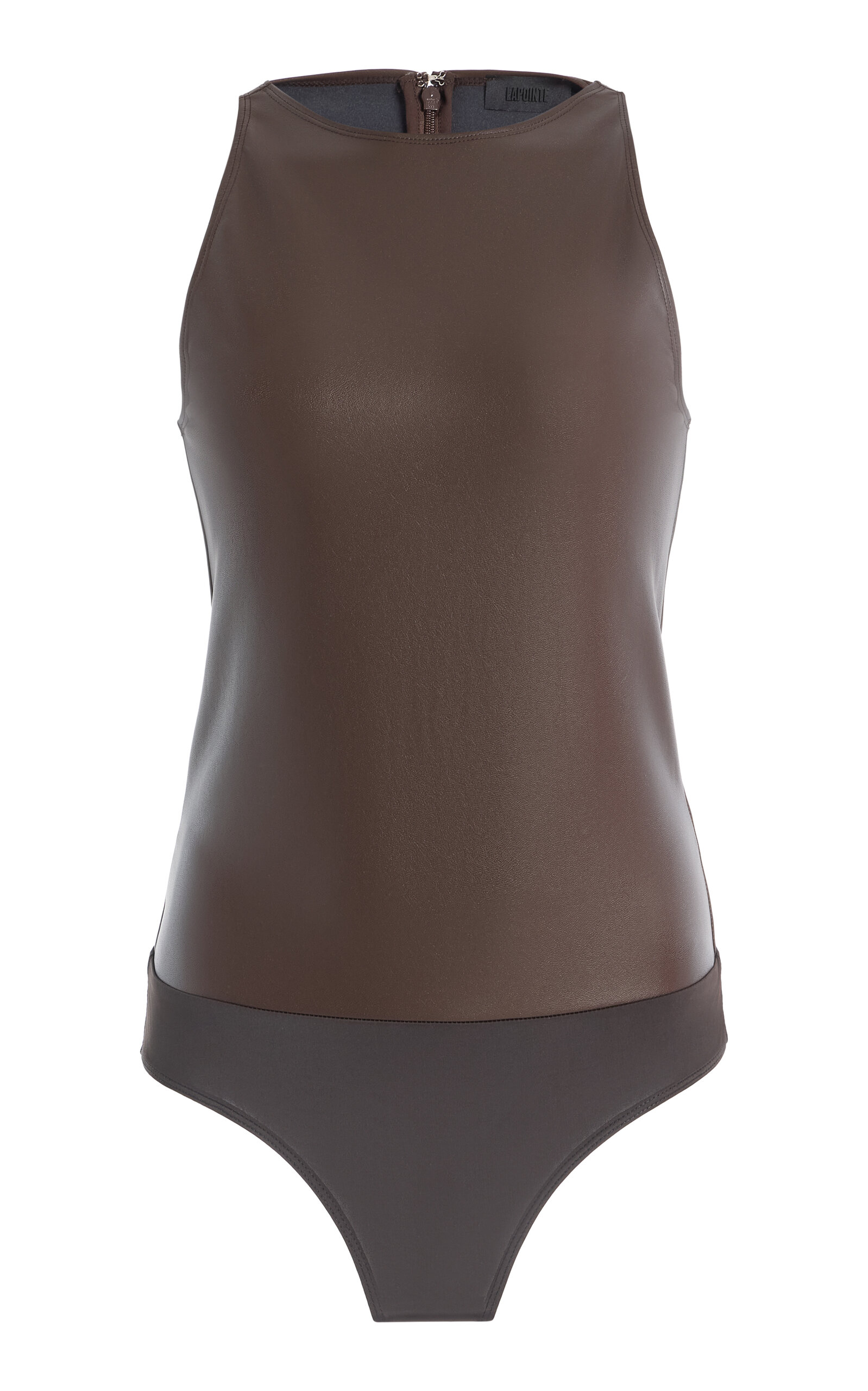 Lapointe Stretch Faux Leather Bodysuit In Brown