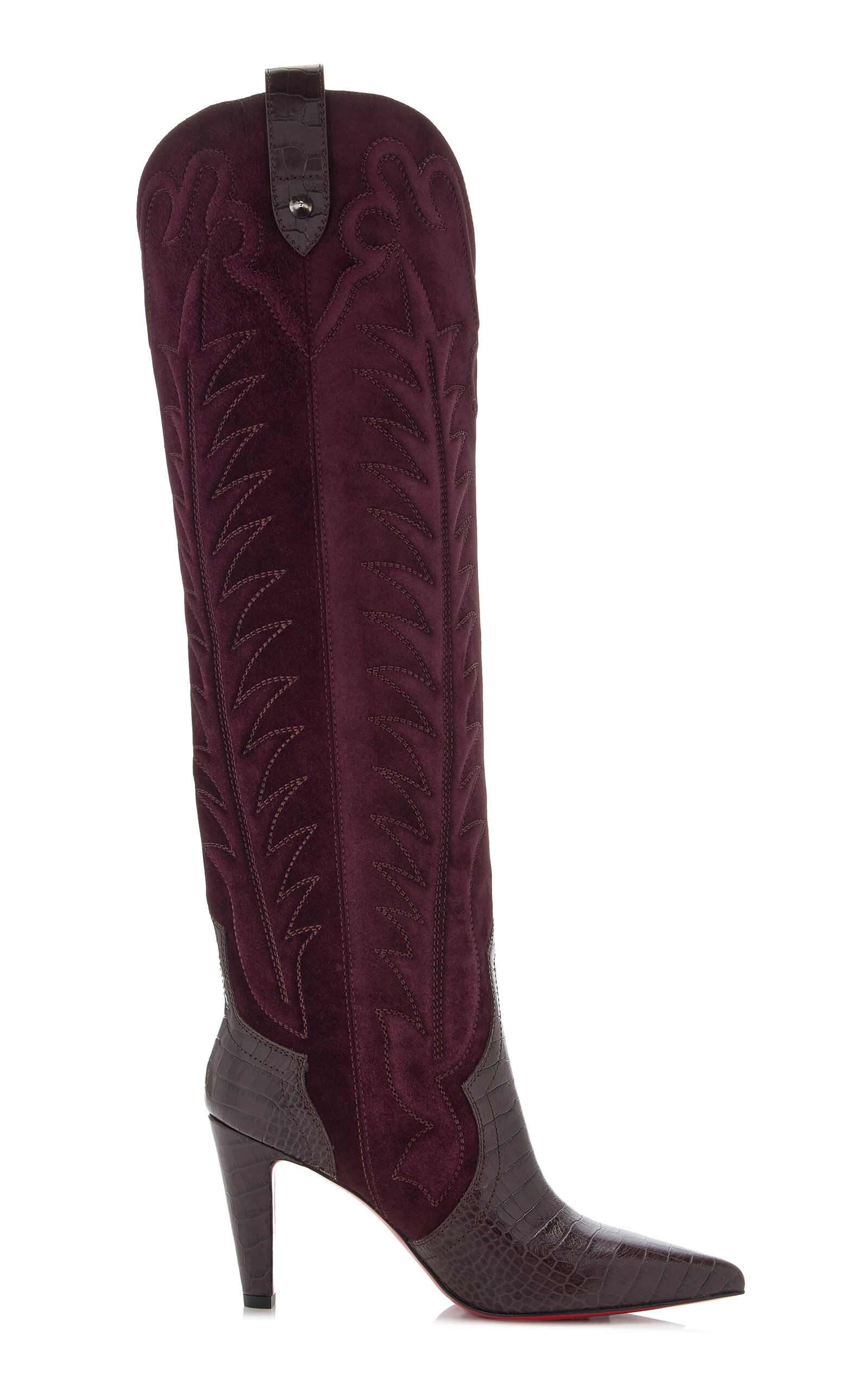 Christian Louboutin Santia 85mm Western Suede Knee Boots - Burgundy