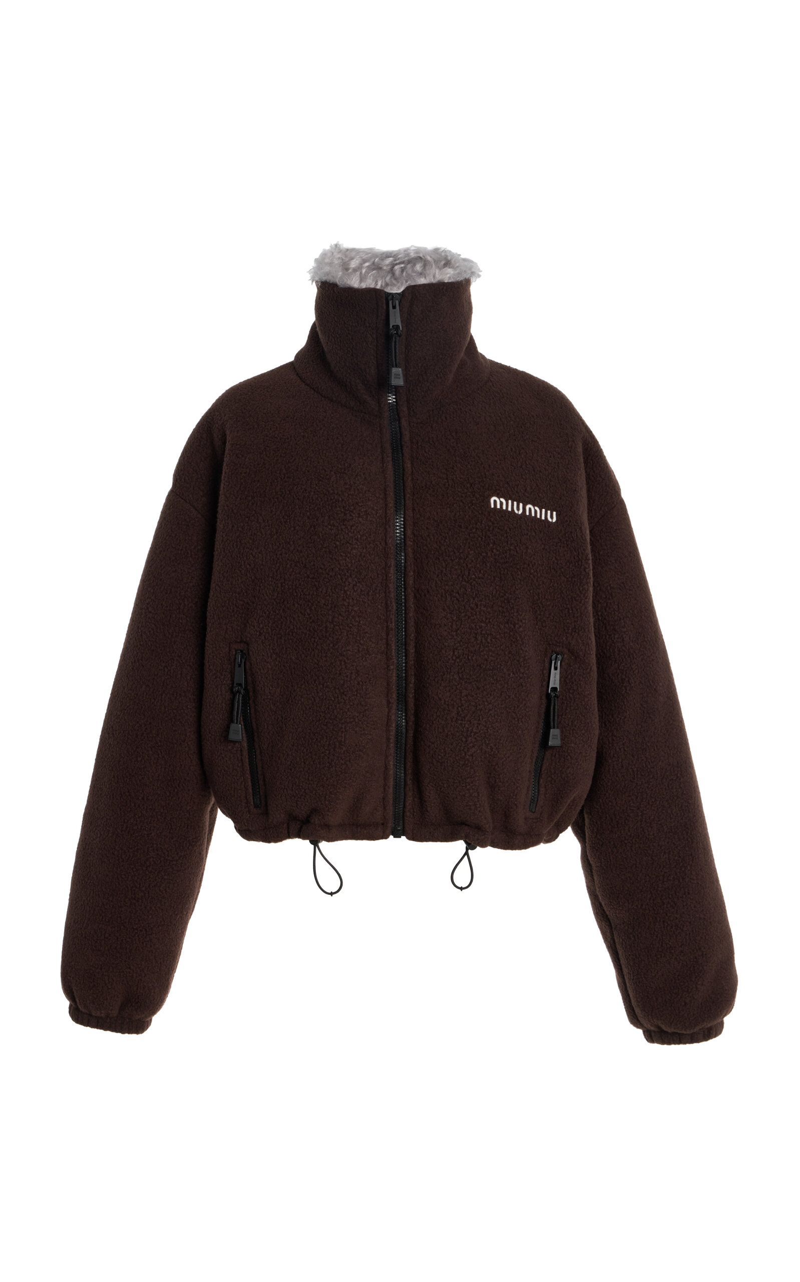 Miu Miu Logo Gabardine Bomber Jacket In Brown