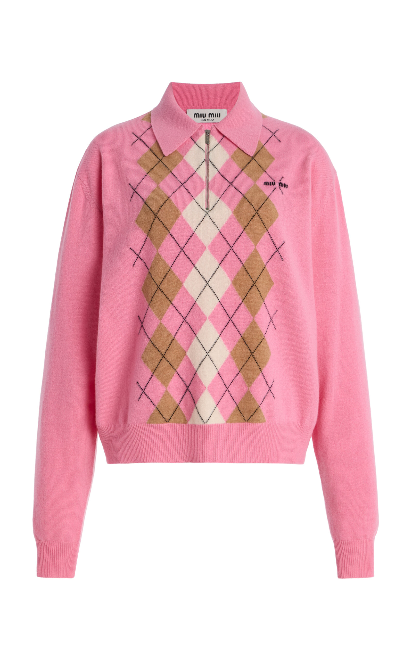 Miu Miu Argyle Cashmere Polo Sweater