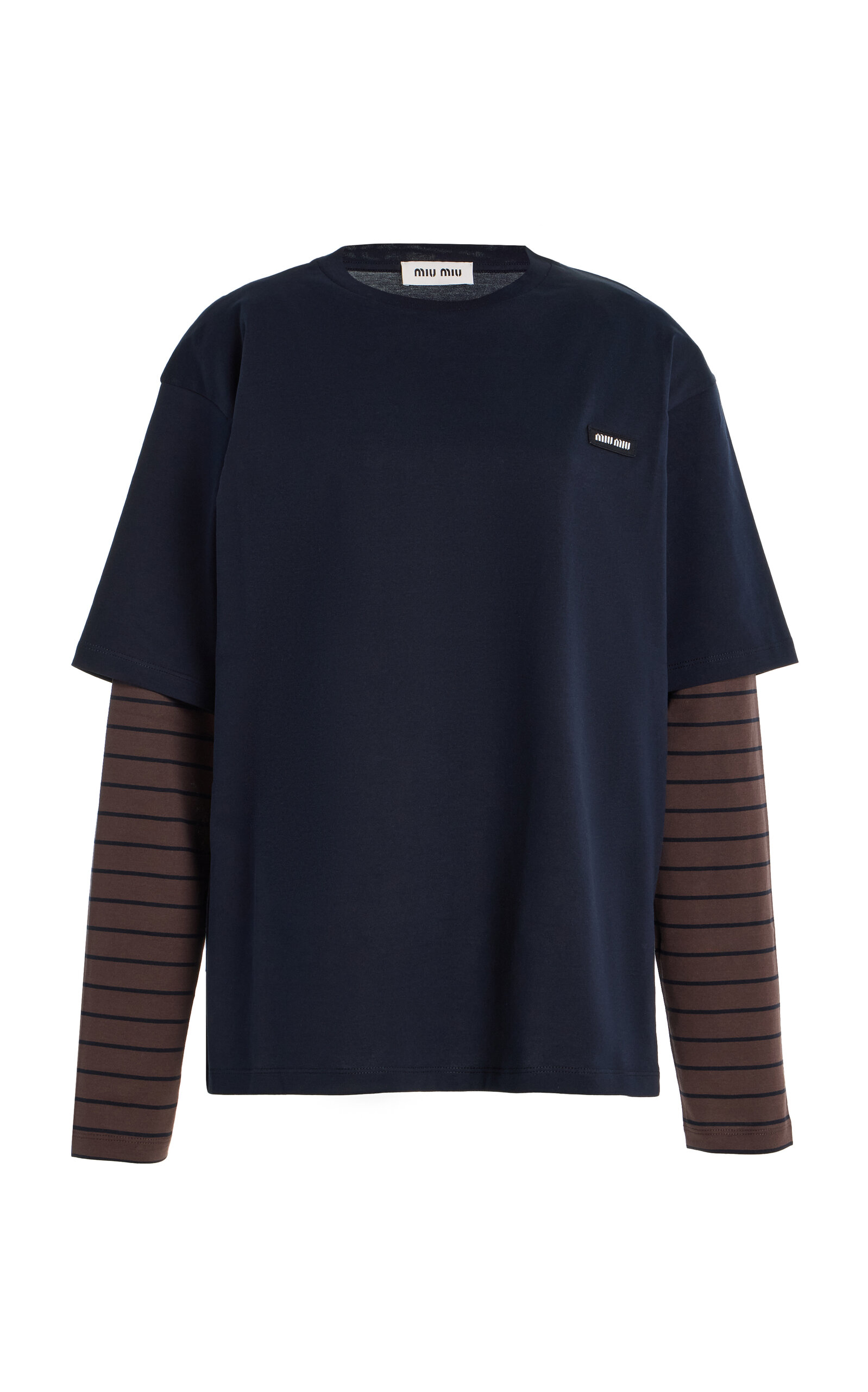 Miu Miu Layered Cotton Jersey T-shirt In Blue