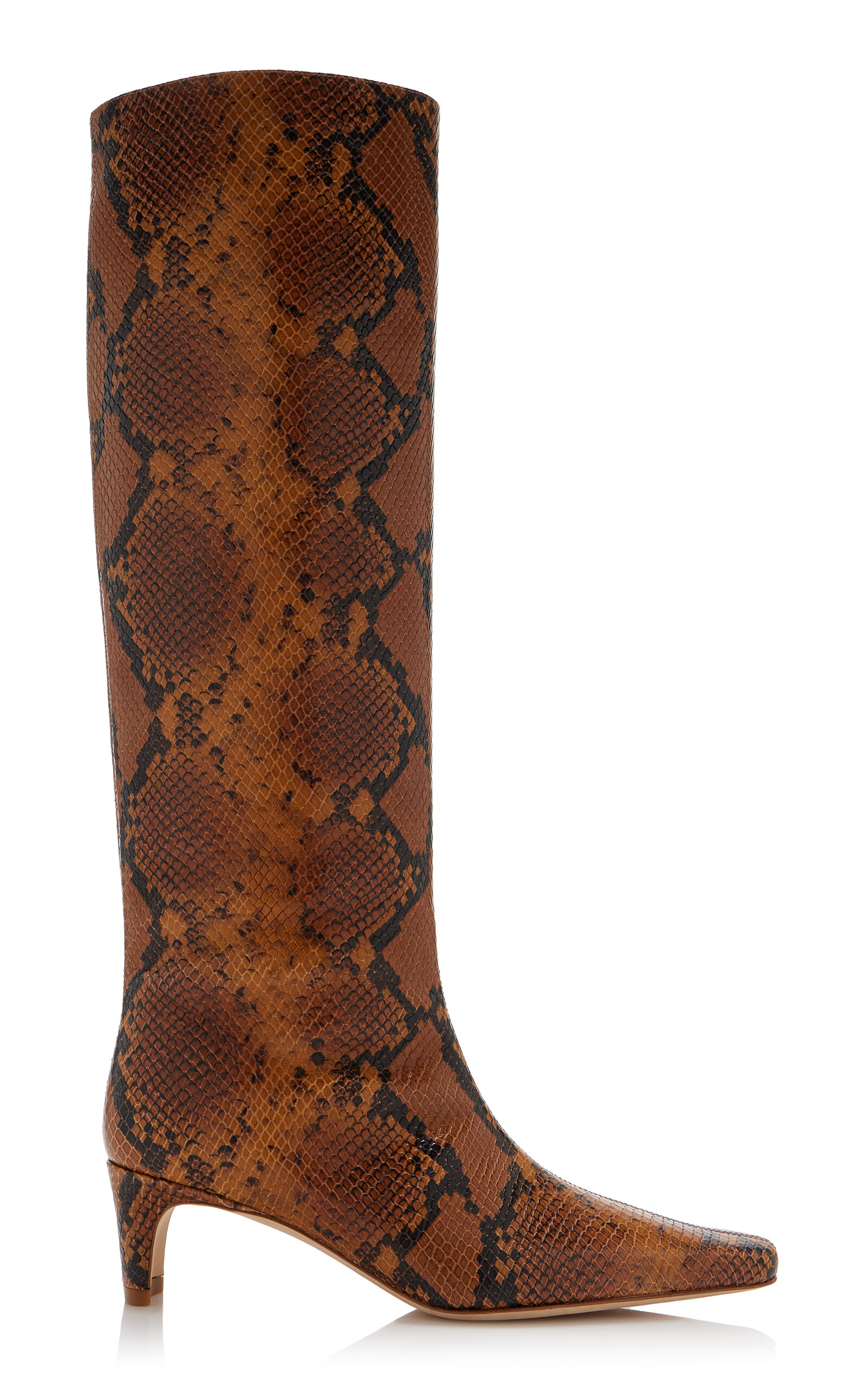 STAUD Wally Snake-Effect Leather Knee Boots