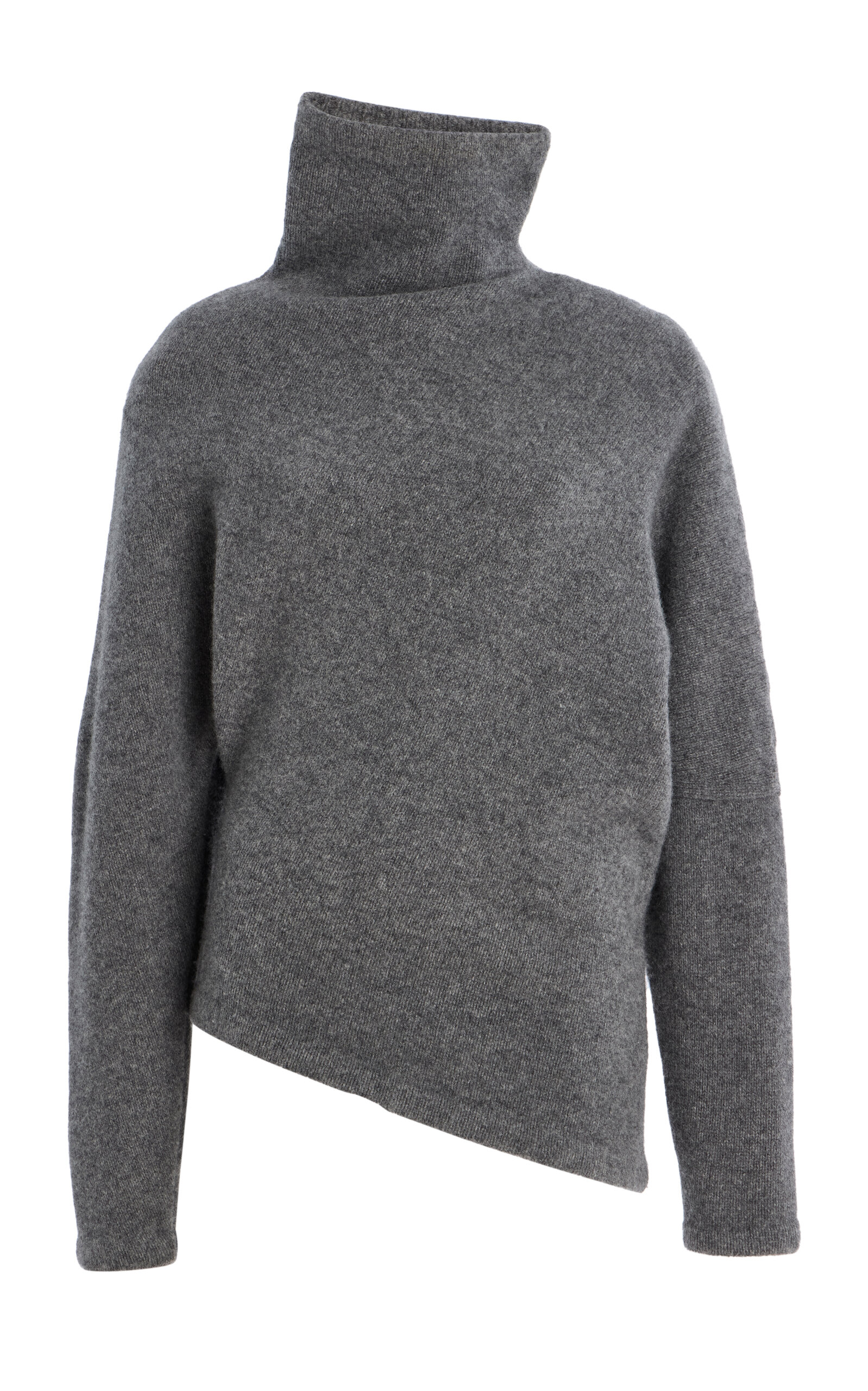 Carolina Herrera Asymmetric Turtleneck Wool Sweater In Gray