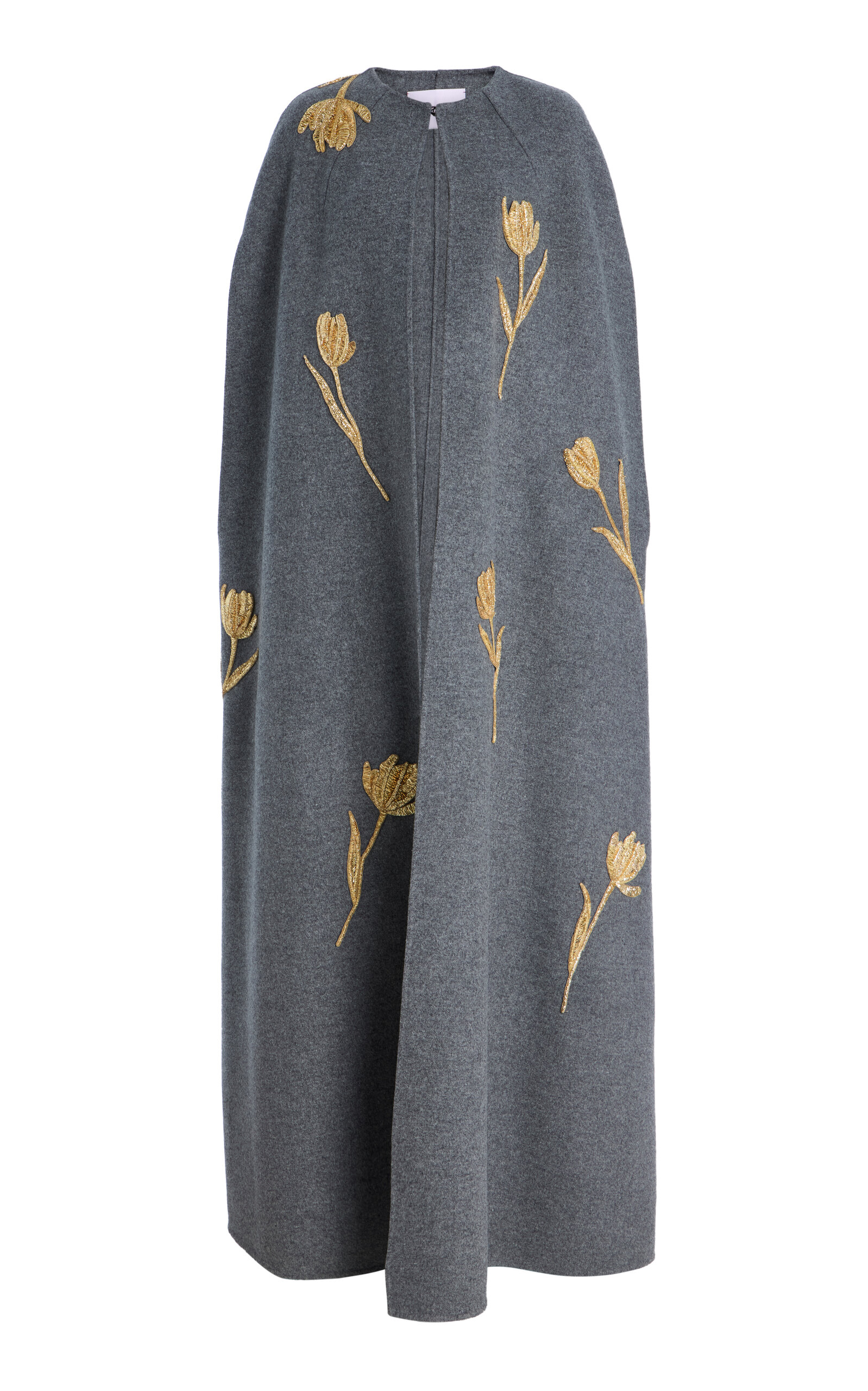 Carolina Herrera Embroidered Virgin-wool Cape In Grey