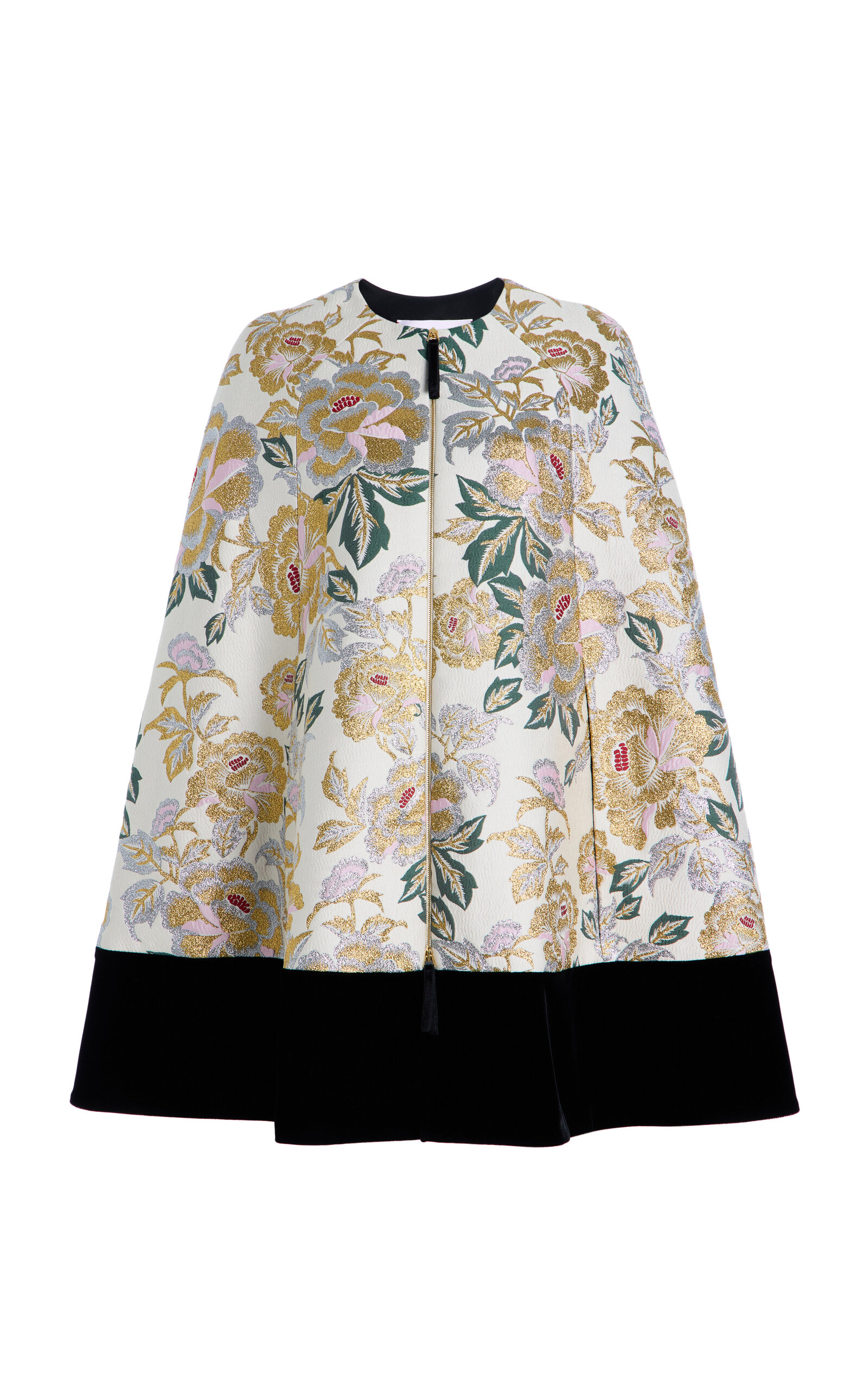 Carolina Herrera Velvet-Trimmed Jacquard Cape