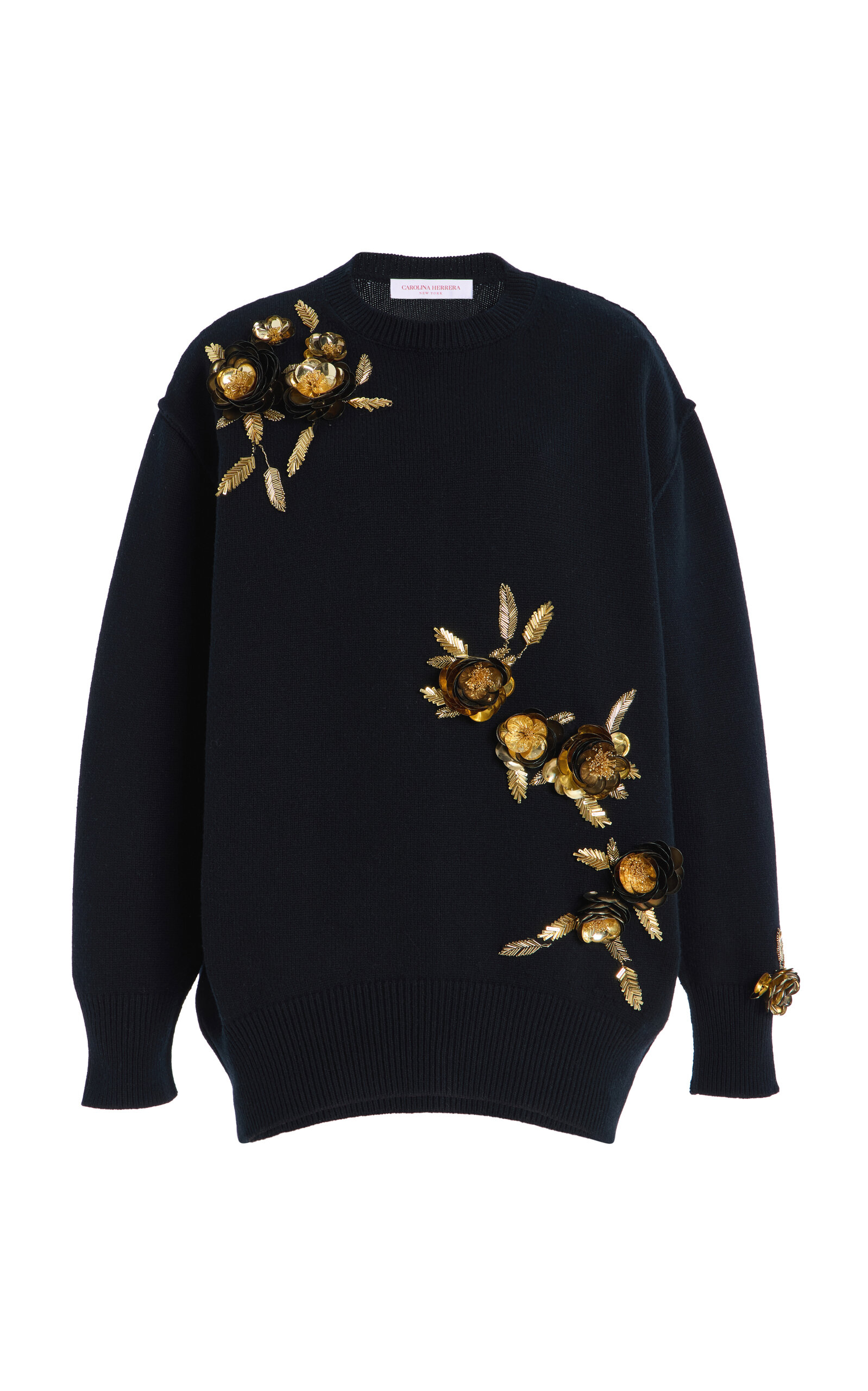 Carolina Herrera Embellished Wool Sweater In Black