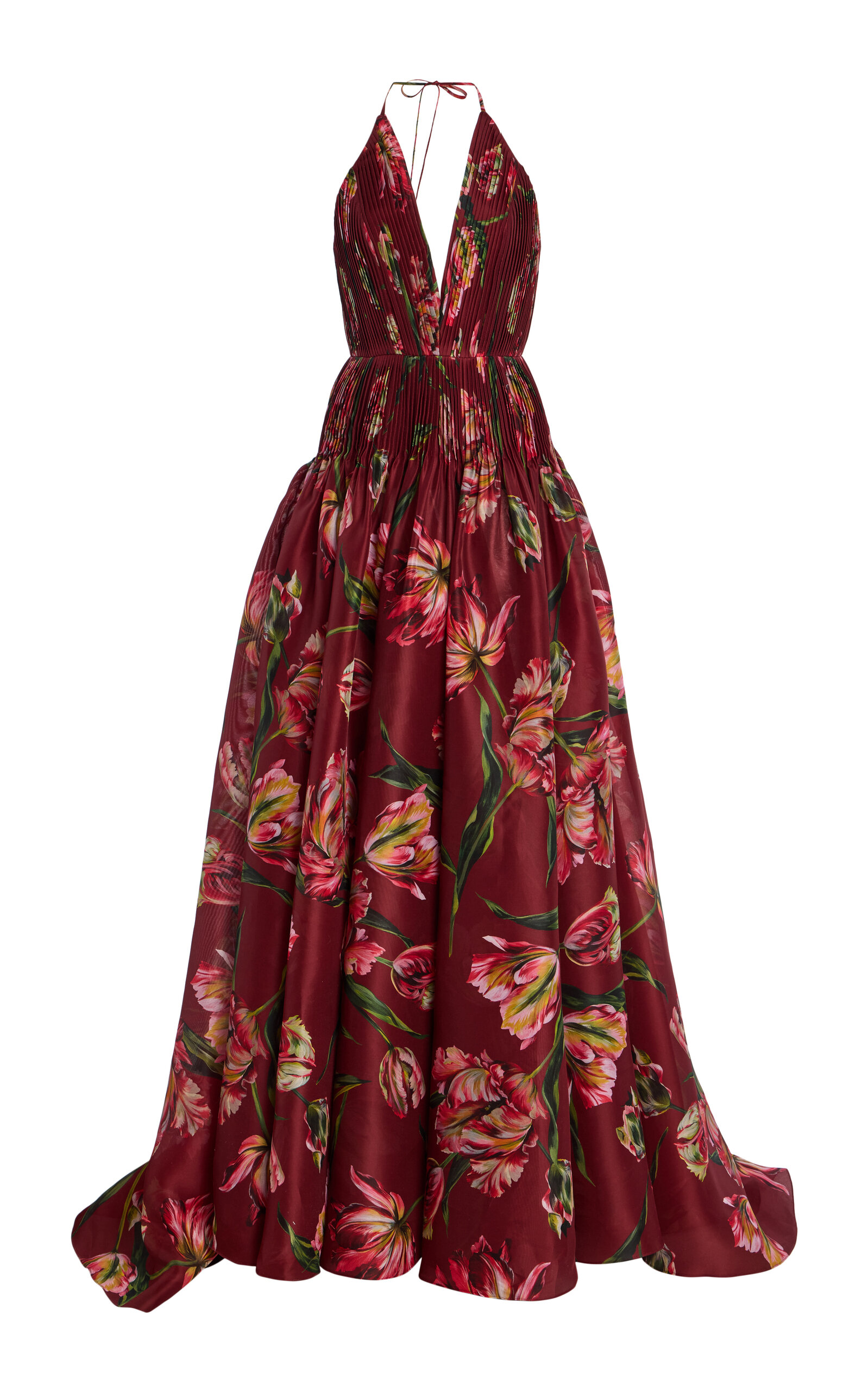 Carolina Herrera Floral Silk Gown In Red
