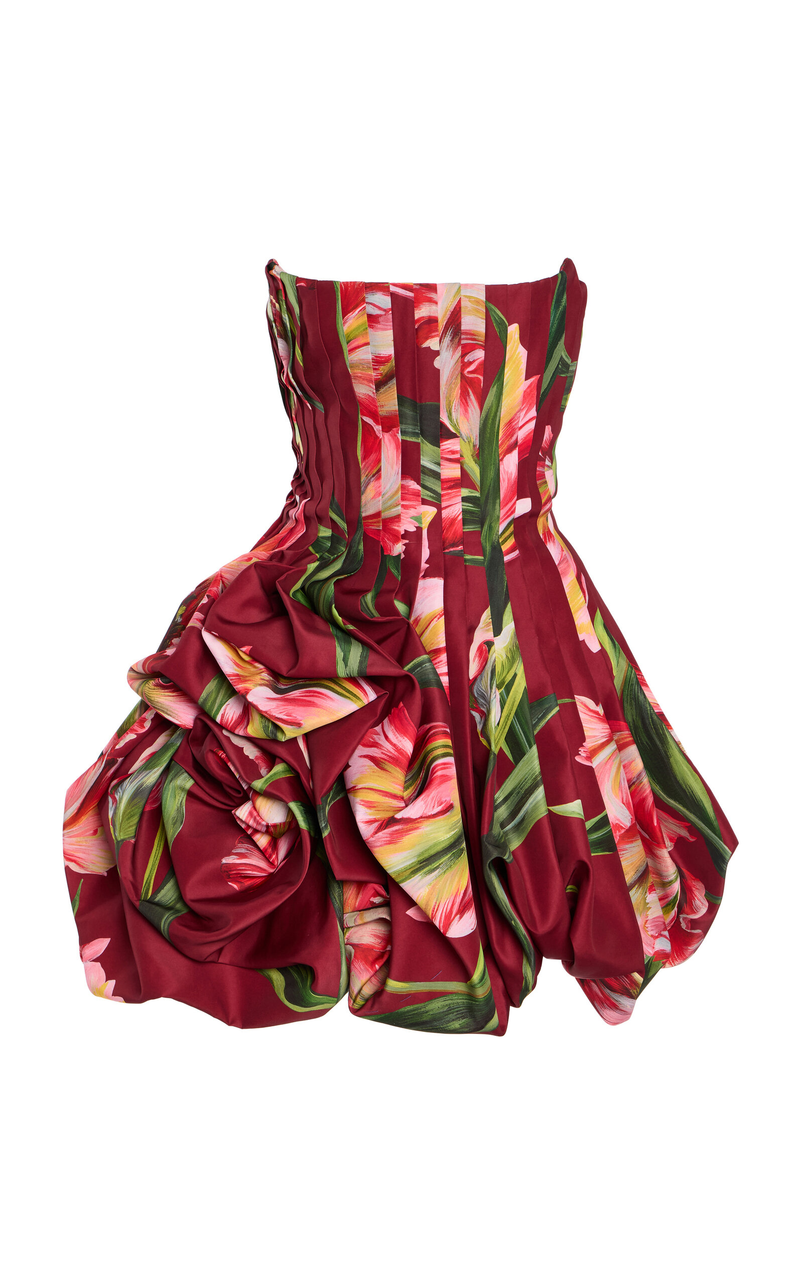 Carolina Herrera Pleated Floral Mini Dress In Red